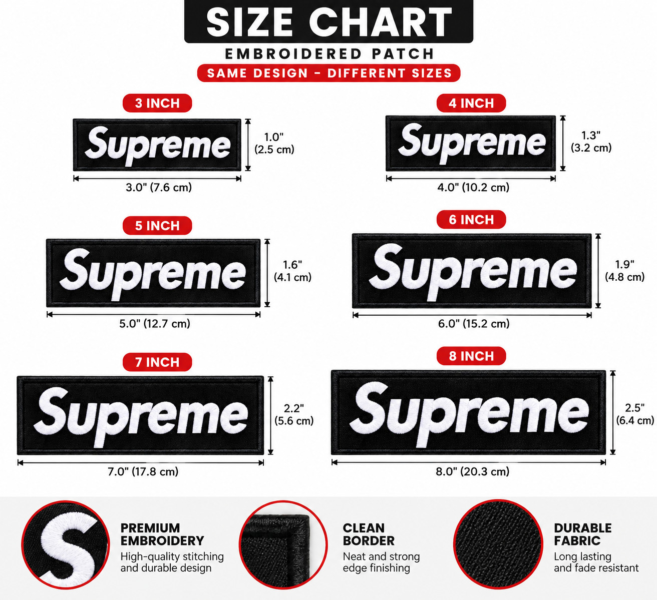 Supreme Style Embroidered Patch Black Red Iron On Sew On Streetwear DIY Patches