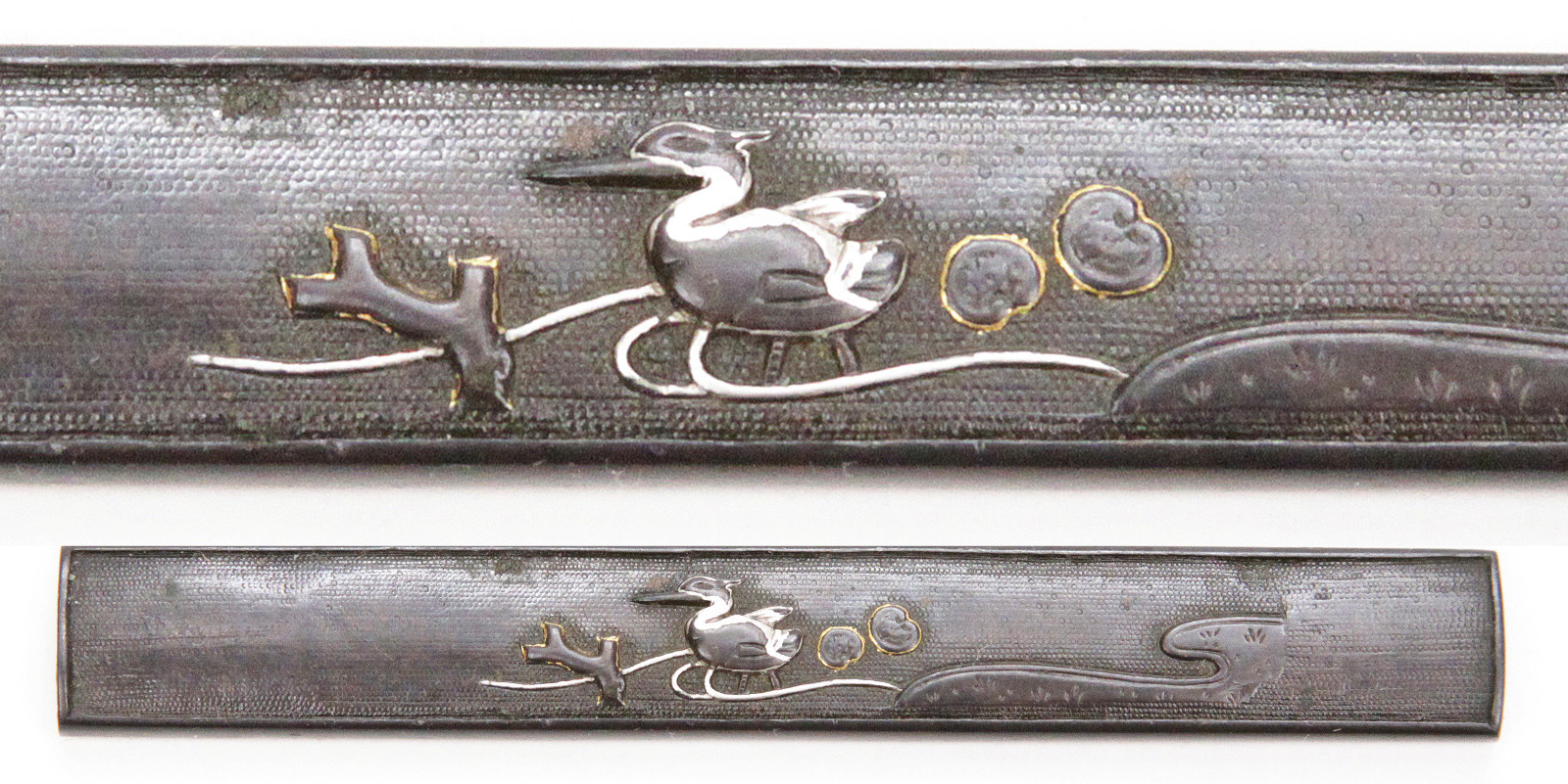 Antique Japanese Edo Kozuka Silver Crane Nanako Sword Fitting Koshirae Tsuba Old