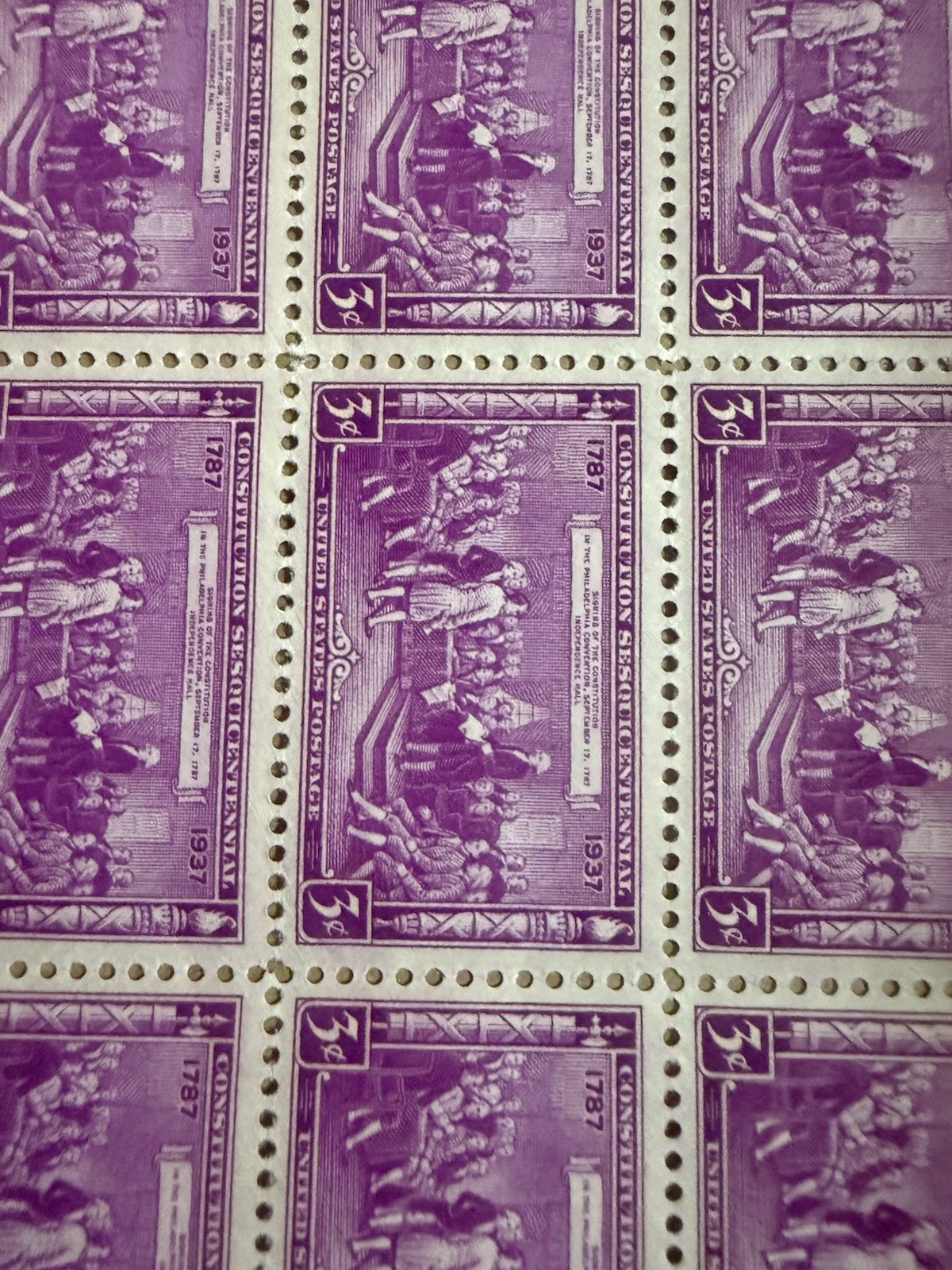 1937 Constitution Sesqui Sheet MNH Scott 798 Plate 21705 Purple $145.00 BIN