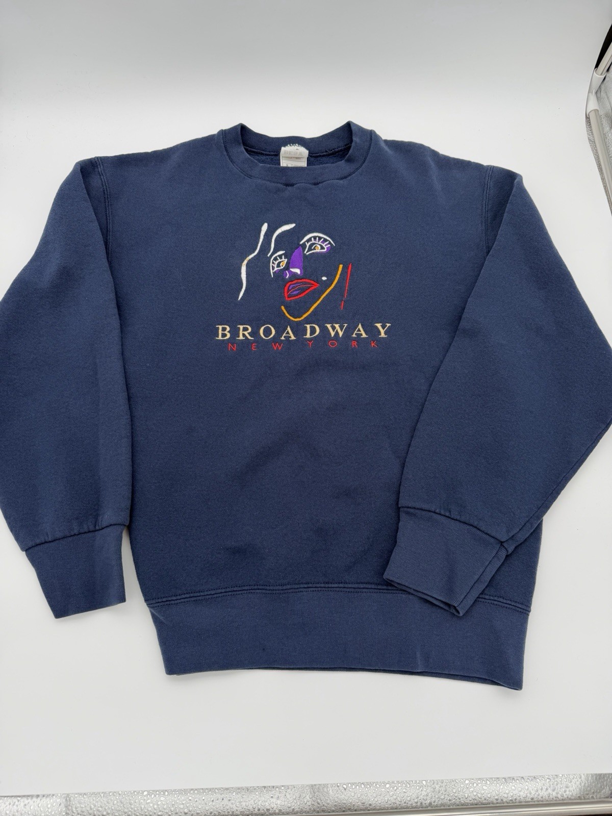 Vintage Broadway Musical New York Blue Crewneck Sweater Embroidered Size Medium