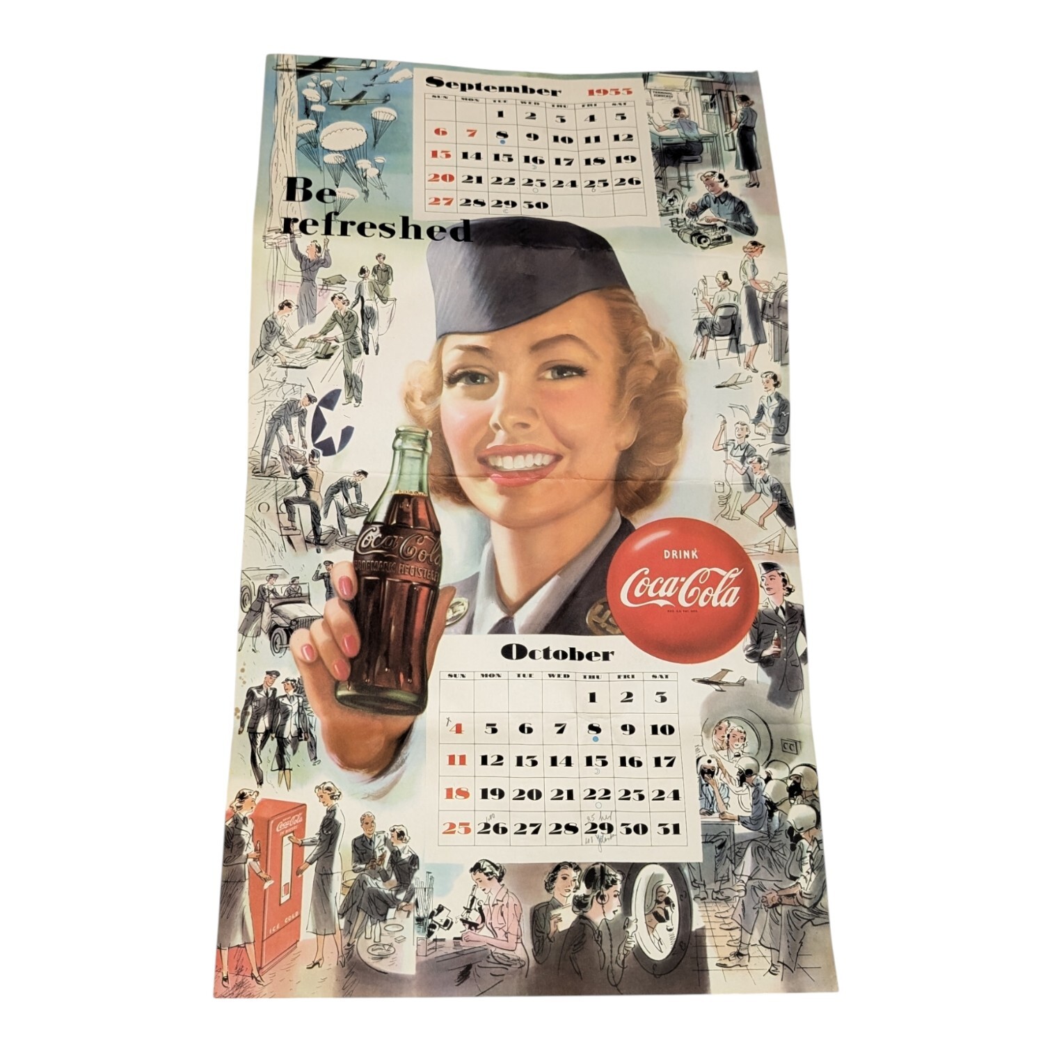 1953 Coca Cola Calendar U.S Navy Woman Drinking Coke September October Vintage