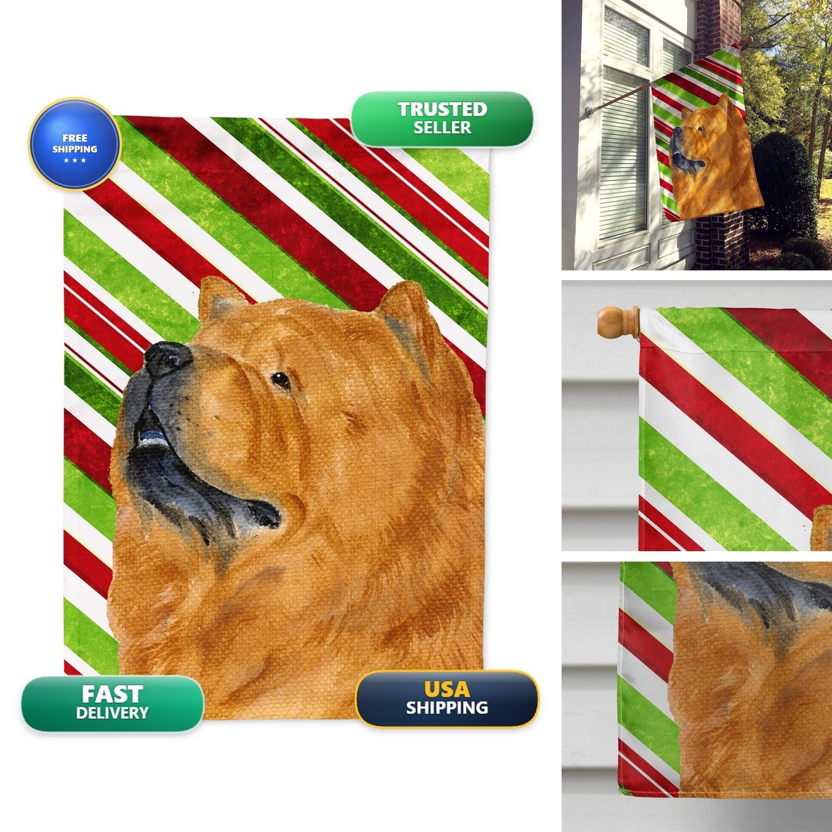 Caroline's Treasures SS4571CHF Chow Chow Candy Cane Flag Canvas Large Multicolor Caroline's Treasures SS4571CHF Chow Chow Candy Cane Flag Canvas Large Multicolor