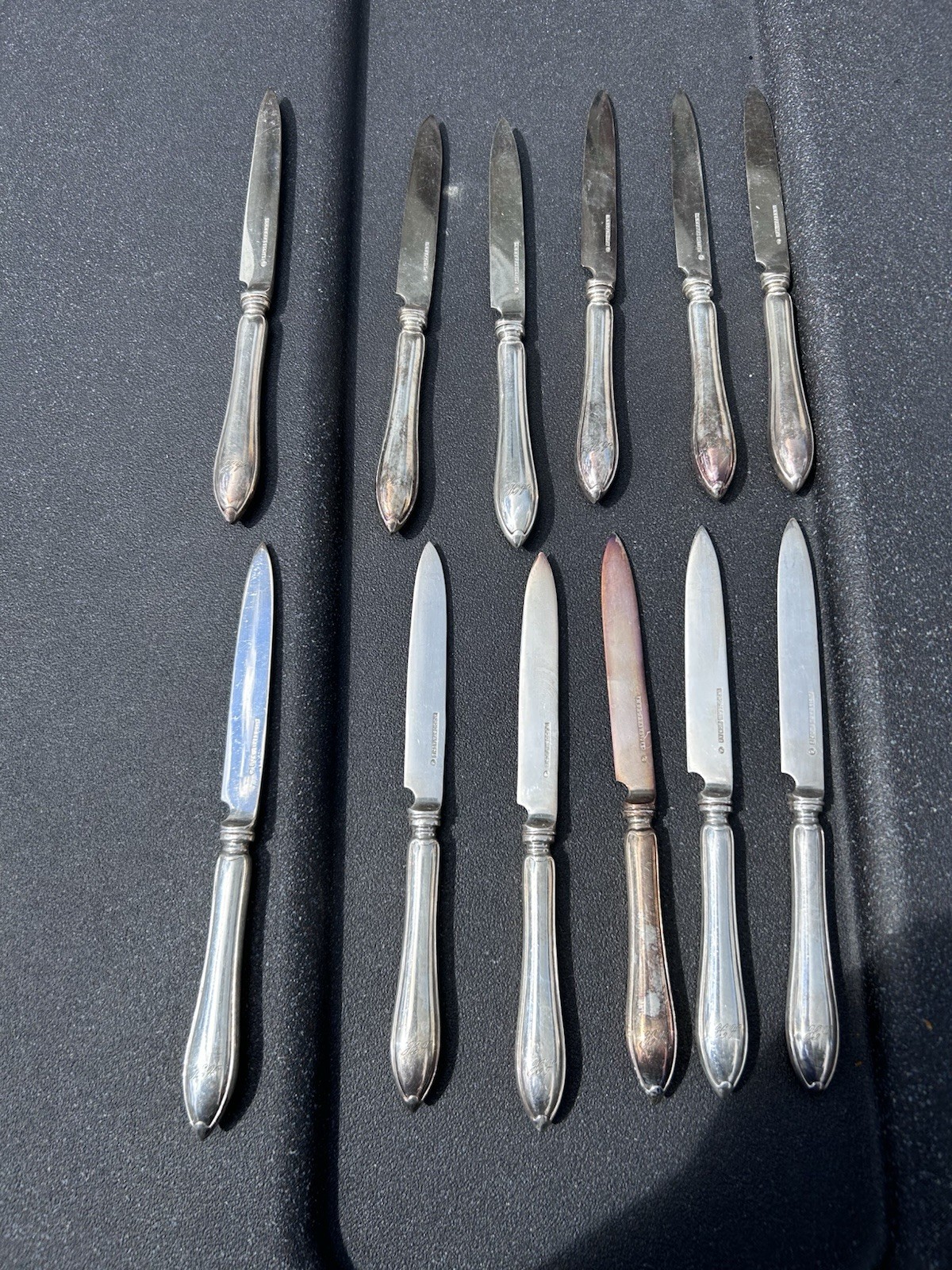 Antique A.G. Dufva Swedish Silverplate Fruit Knives Set of 12 Monogram AH