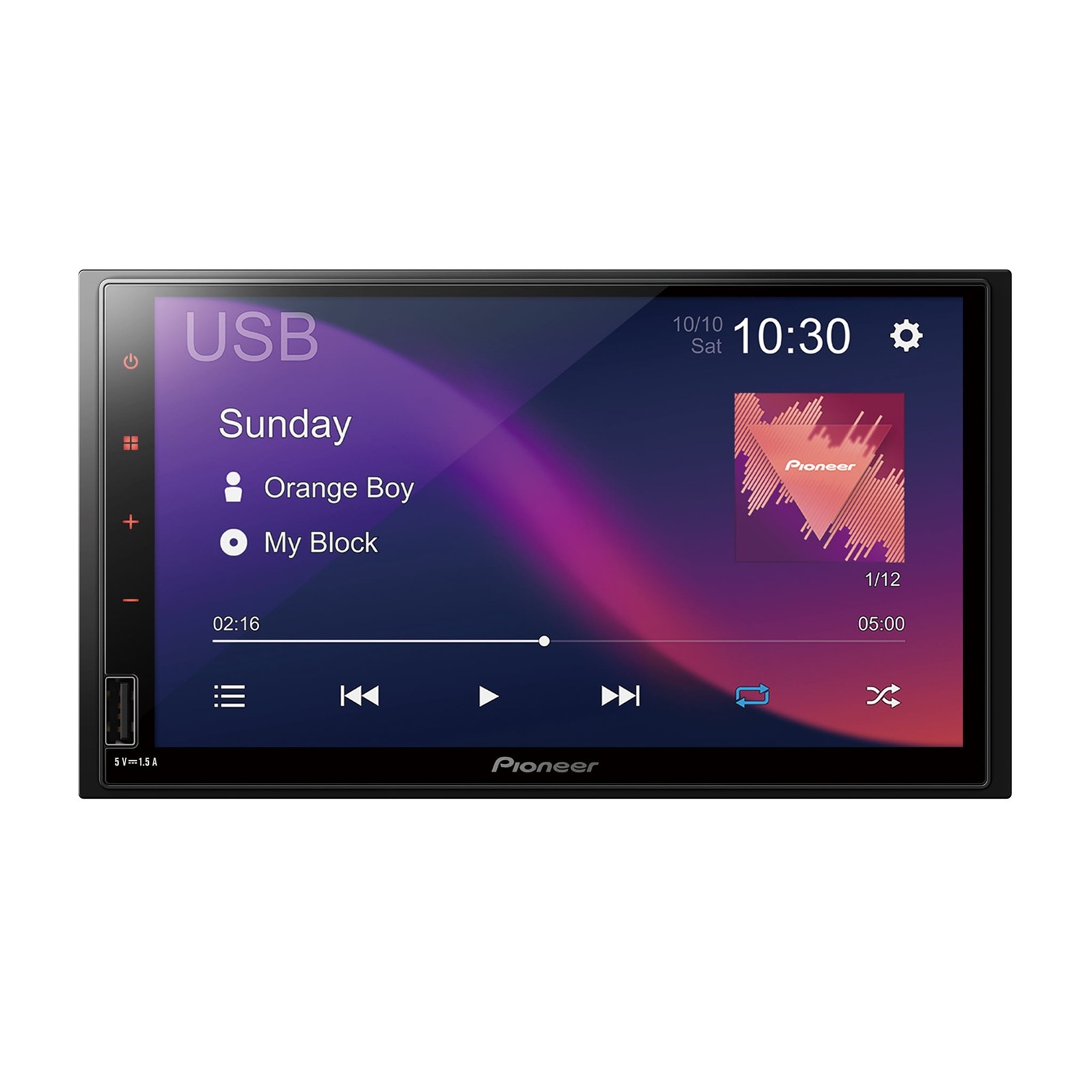 Pioneer Double DIN Multimedia Car Stereo, 7 in Capacitive Touchscreen, WSVGA