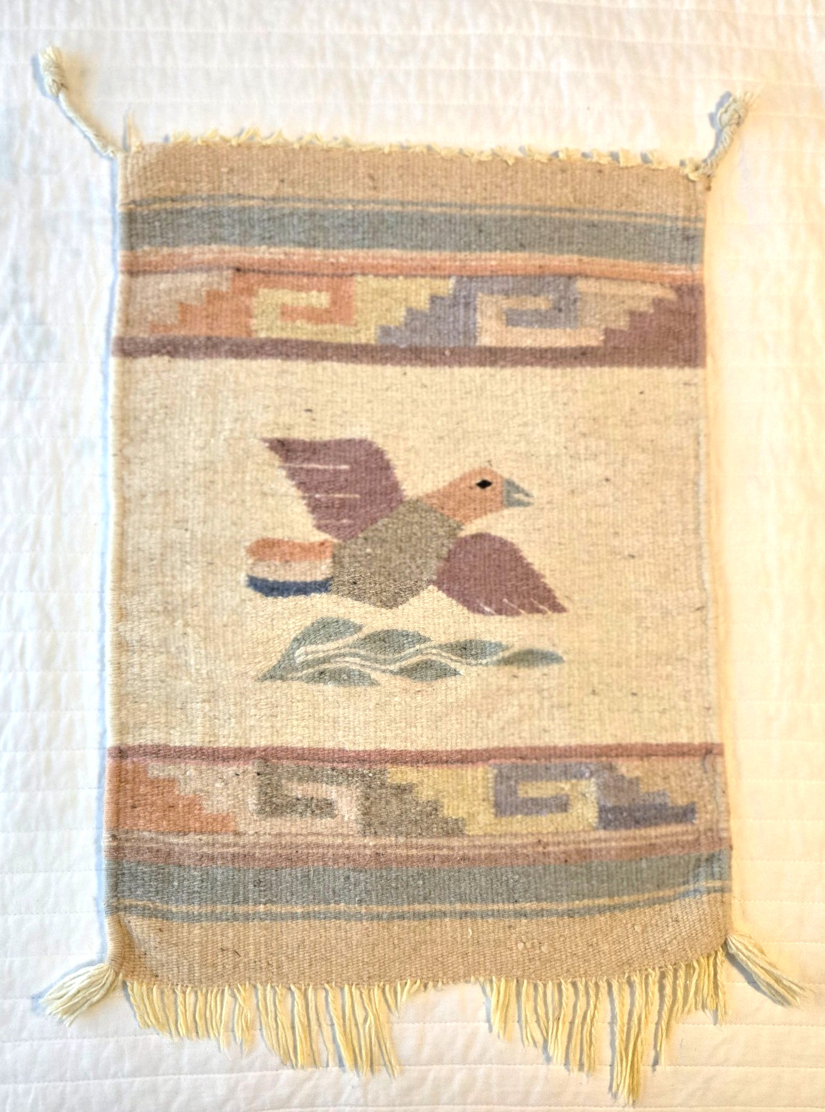 Vtg. Mexican Zapotec Hand Woven Wool Wall Hanging Boho Birds Southwest 22