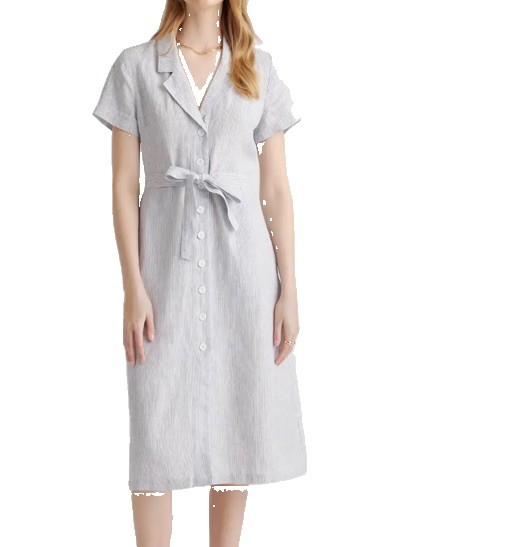 QUINCE Linen Dress BNWT’s Blue White Pinstripe Button Front Tie Waist Midi XL QUINCE Linen Dress BNWT’s Blue White Pinstripe Button Front Tie Waist Midi XL