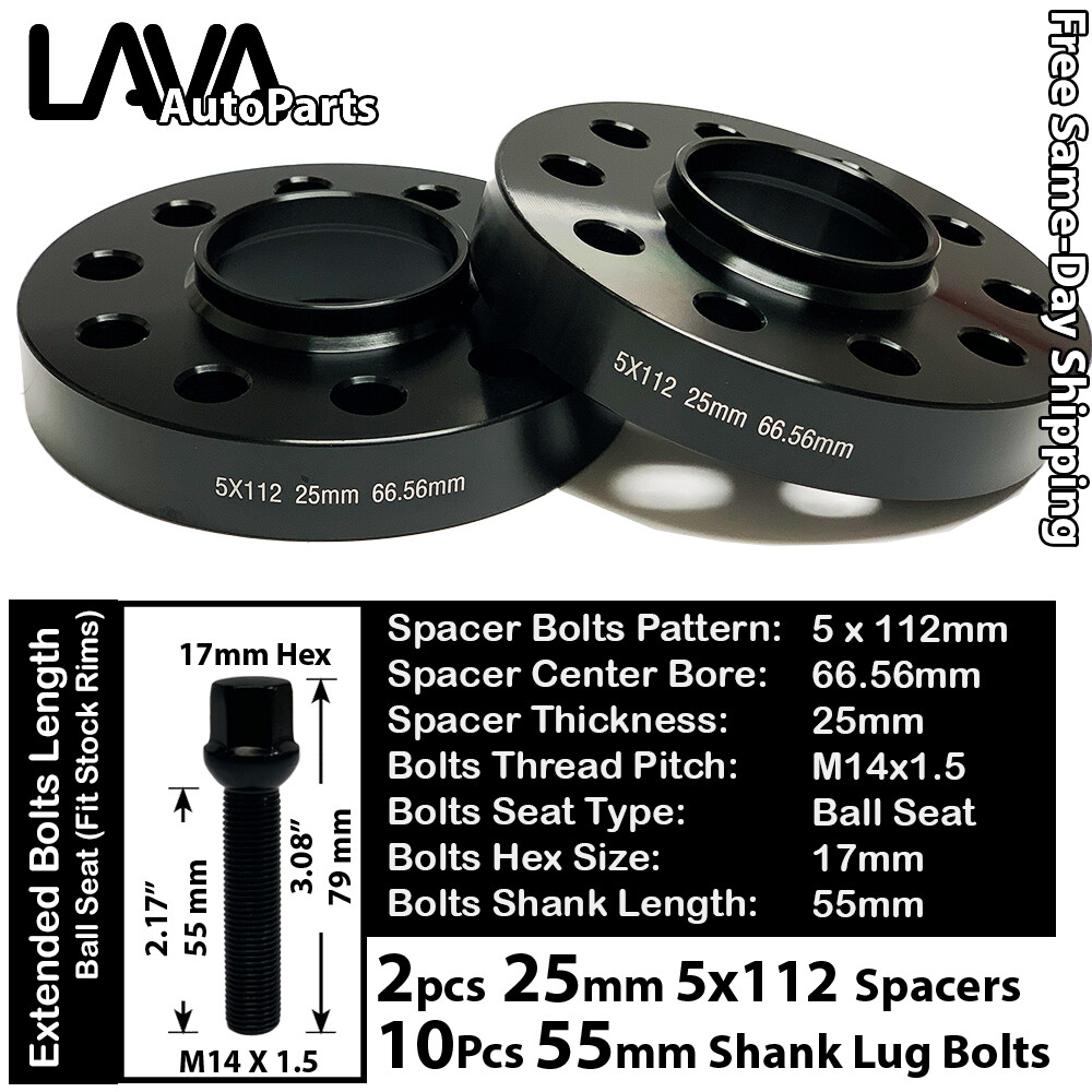 2PC 25MM THICK 5X112 66.5MM C.B WHEEL SPACER+10 BOLTS FIT AUDI/MACAN STOCK WHEEL