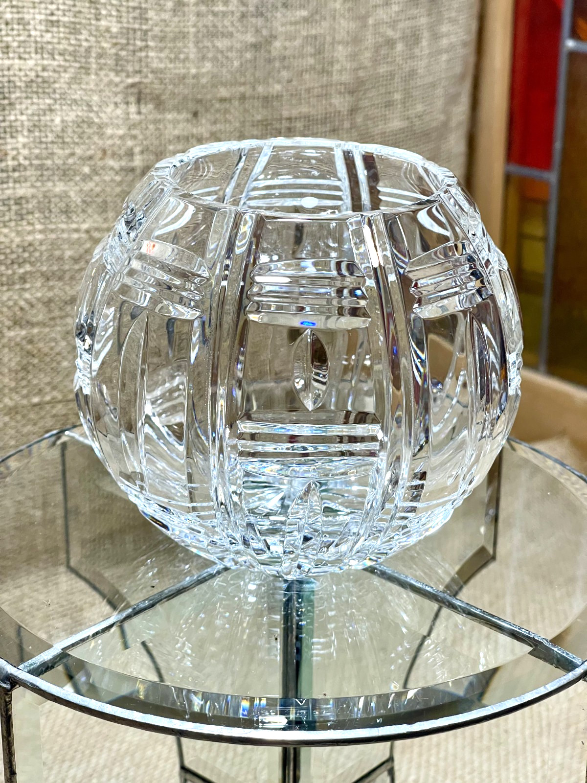Gorgeous VTG Spherical Rose Bowl Heavy Hand-Cut Lead Crystal Vertical Pattern Gorgeous VTG Spherical Rose Bowl Heavy Hand-Cut Lead Crystal Vertical Pattern