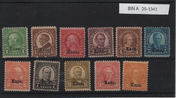 1929 KANSAS OVERPRINTS STAMPS 658/668 FULL SET OF 11 MINT NH & LH
