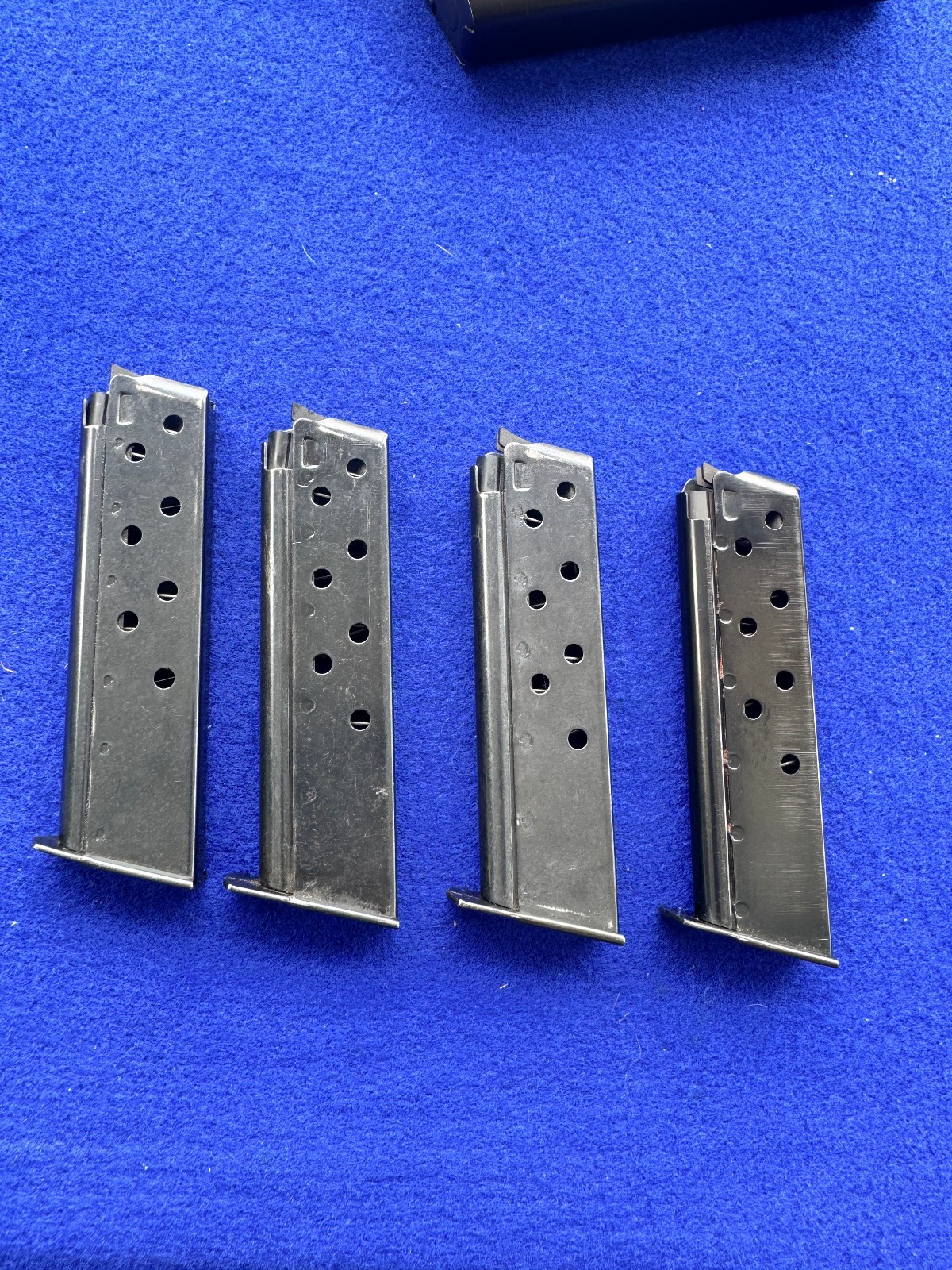 NEW  (4) Vintage Smith  Wesson Mod 39 Magazines 9mm 8 Rnd Blued Steel X Follower