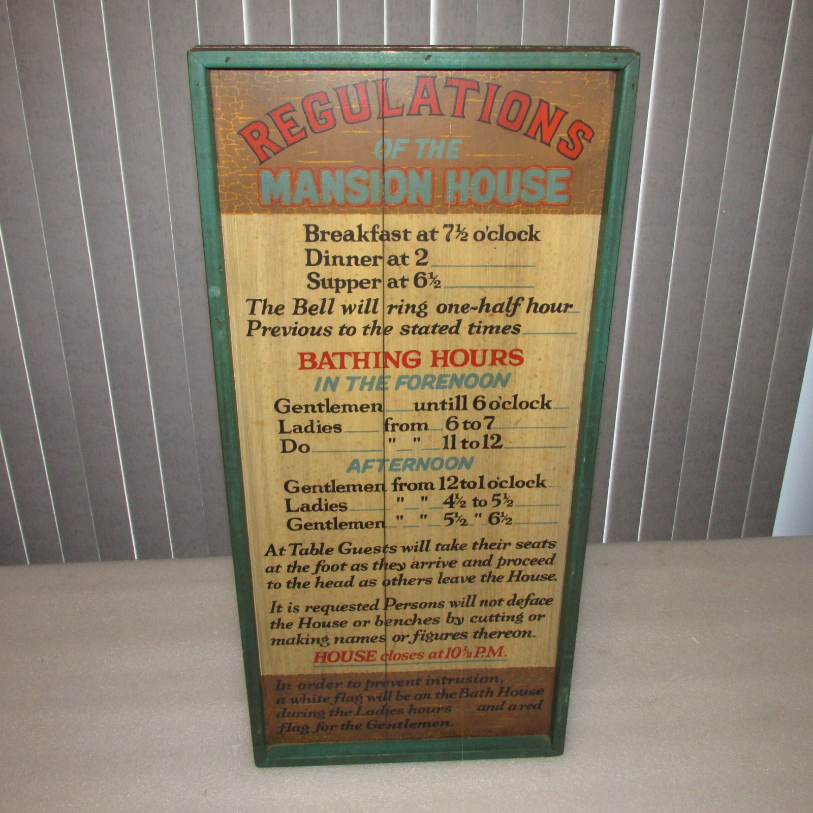 Vintage Yorkraft SIGN 1968 Regulations of the Mansion House Rules 12x26 RARE Vintage Yorkraft SIGN 1968 Regulations of the Mansion House Rules 12x26 RARE