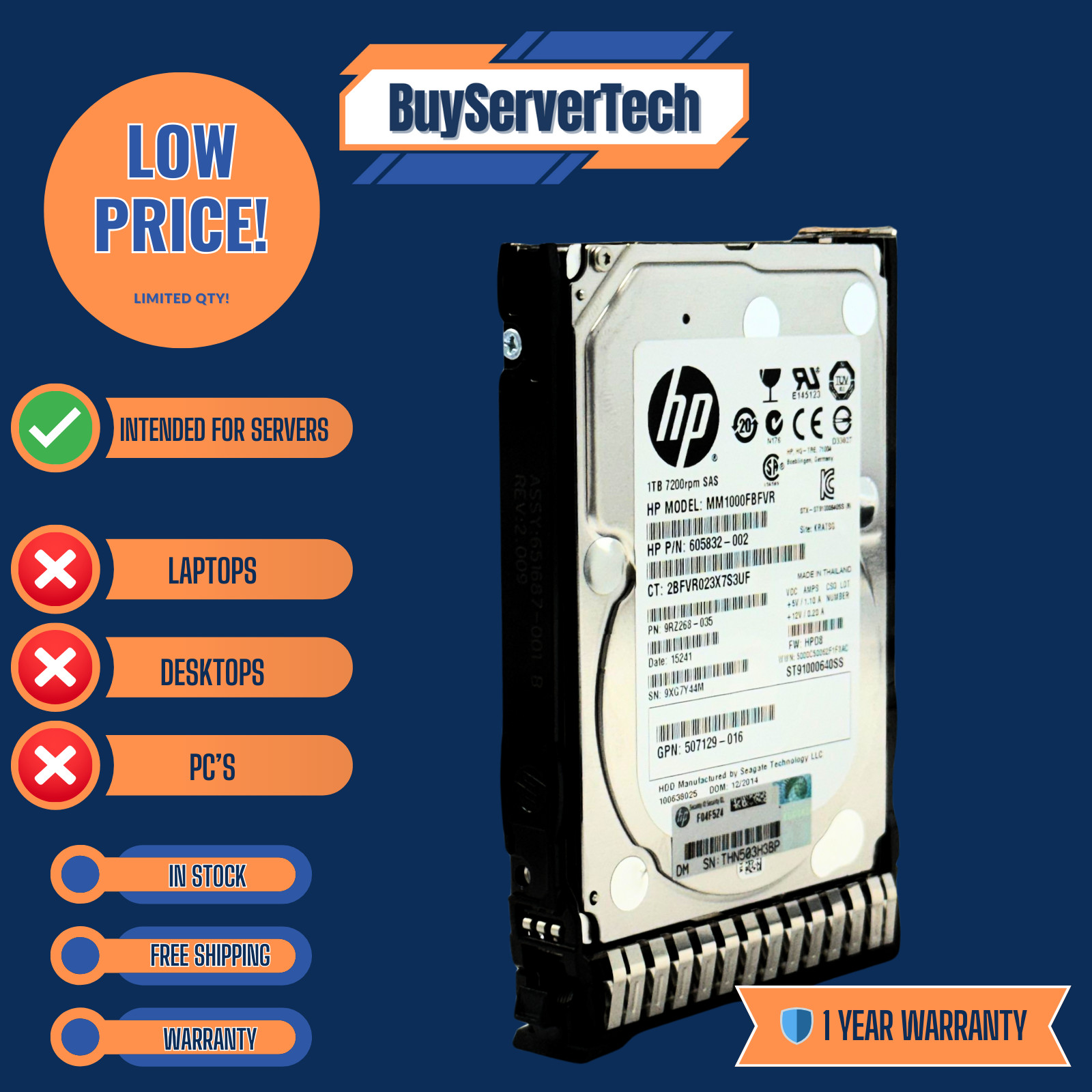 HP 605835-B21 606020-001 1TB 7.2K RPM SAS 6Gb/s 2.5\
