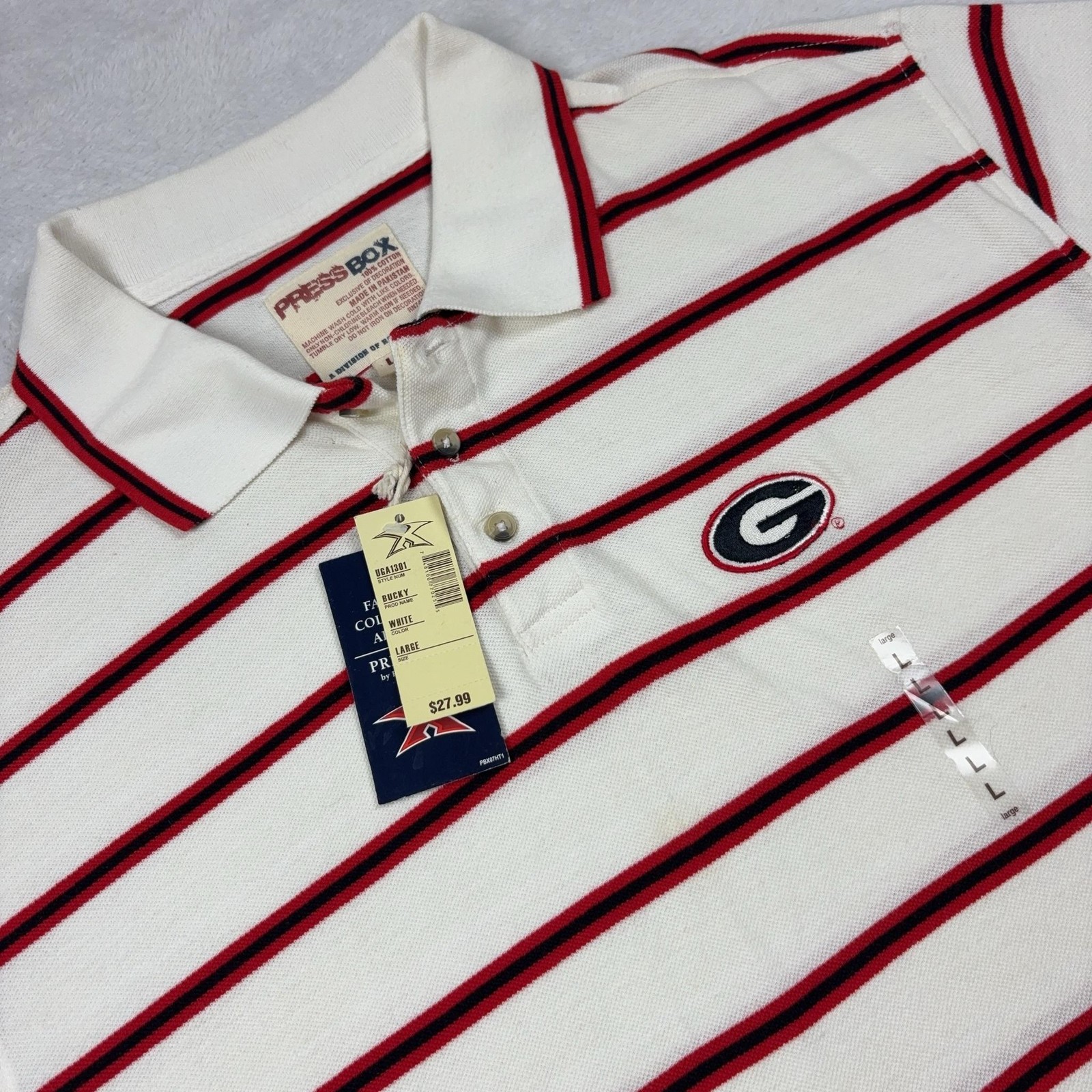 Georgia Bulldogs Shirt Mens L White NCAA Football Pressbox 100% Cotton NWT