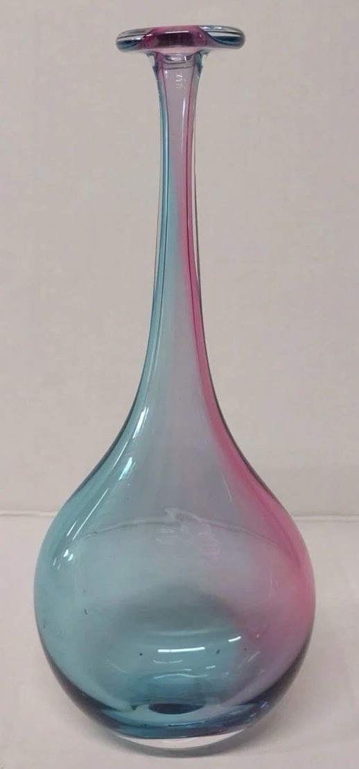 Nouvel Studio Art Glass Vase Pink and Blue 11 inch w/ Sticker MCM
