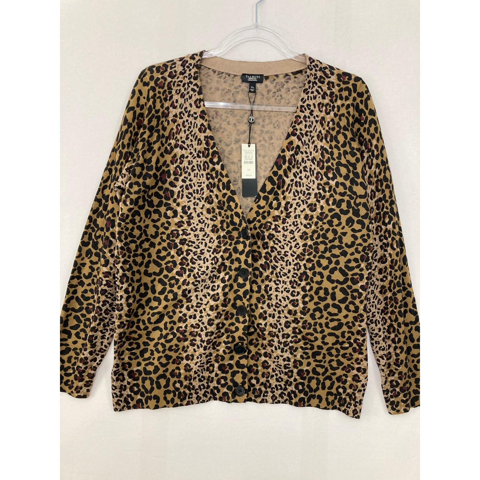 New Talbots Cardigan 1XP Leopard Print V-Neck Button Front Wool Blend Sweater New Talbots Cardigan 1XP Leopard Print V-Neck Button Front Wool Blend Sweater