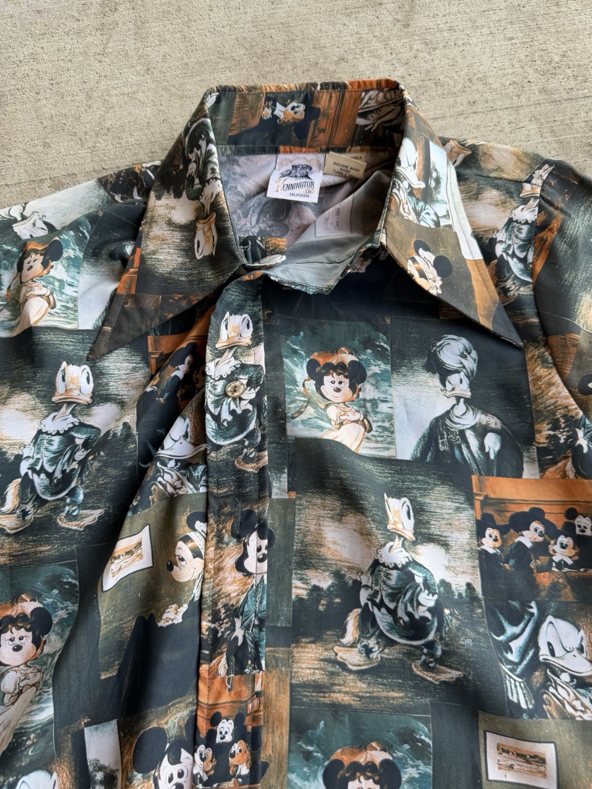 Vintage 70’s Kennington Disney Mickey Mouse All Over Print Shirt Size Medium