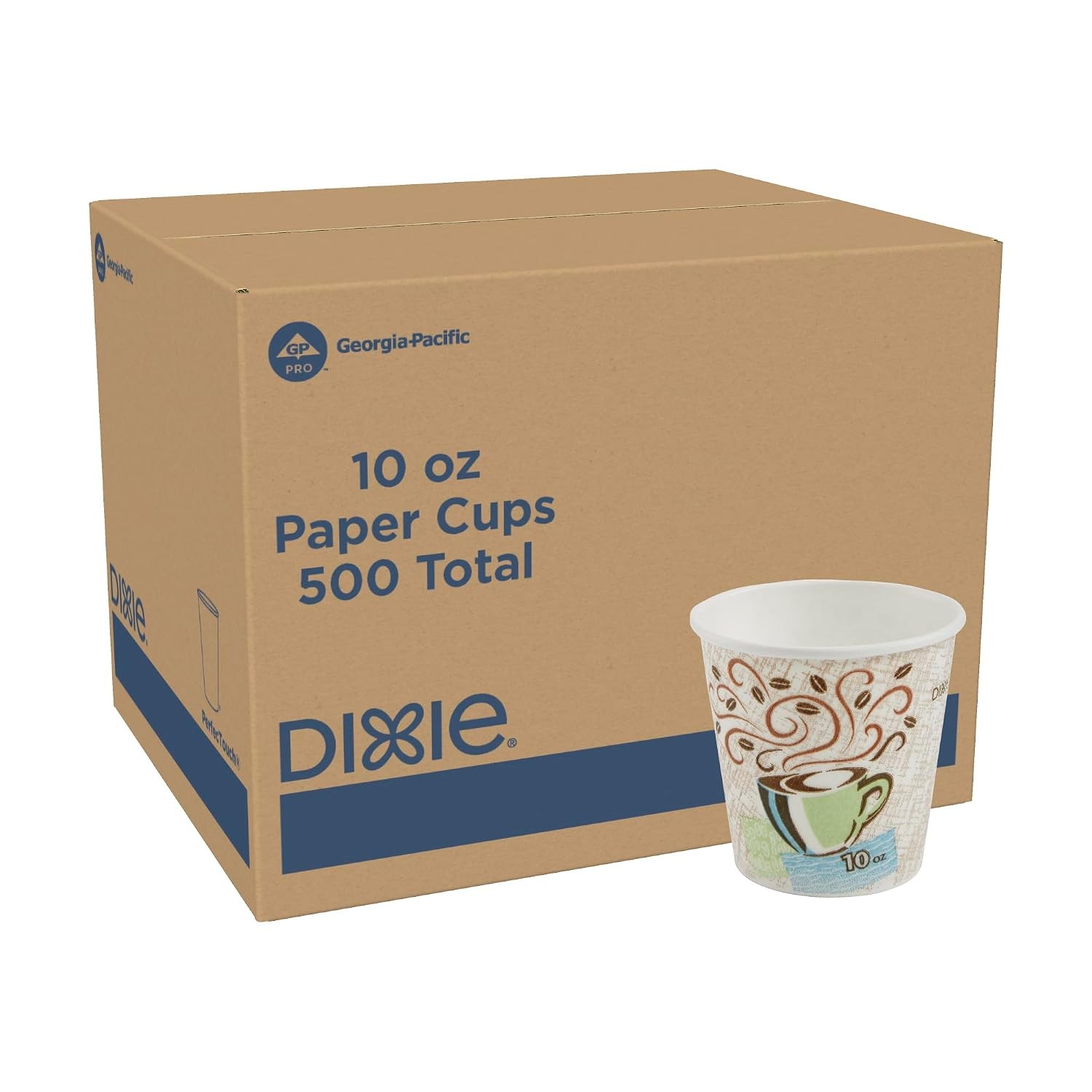 Dixie PerfecTouch 10 oz Paper Coffee Cups By GP PRO, Coffee Haze Design, 500