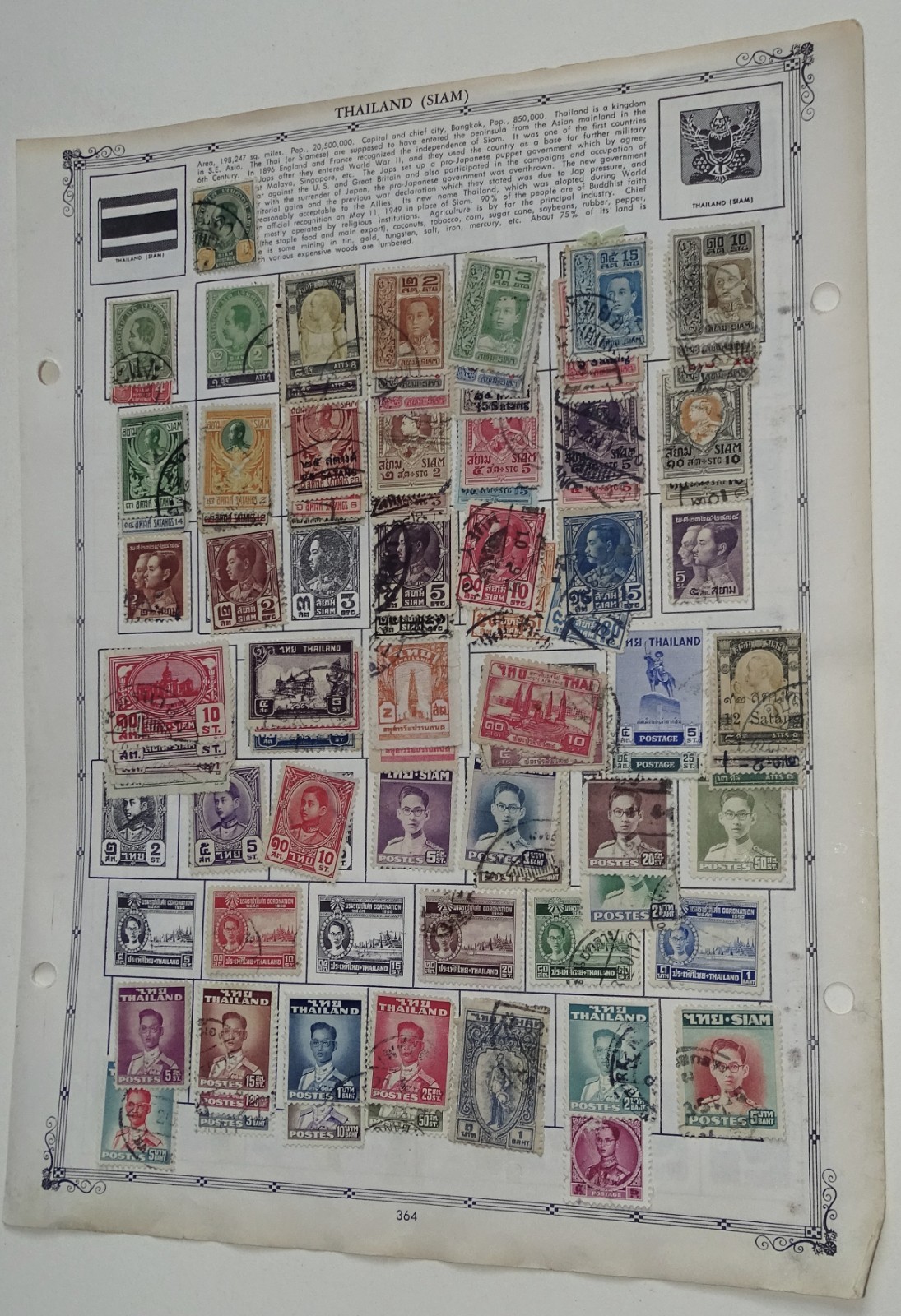Thailand (Siam) postage stamps (album page from an estate sale) Thailand (Siam) postage stamps (album page from an estate sale)