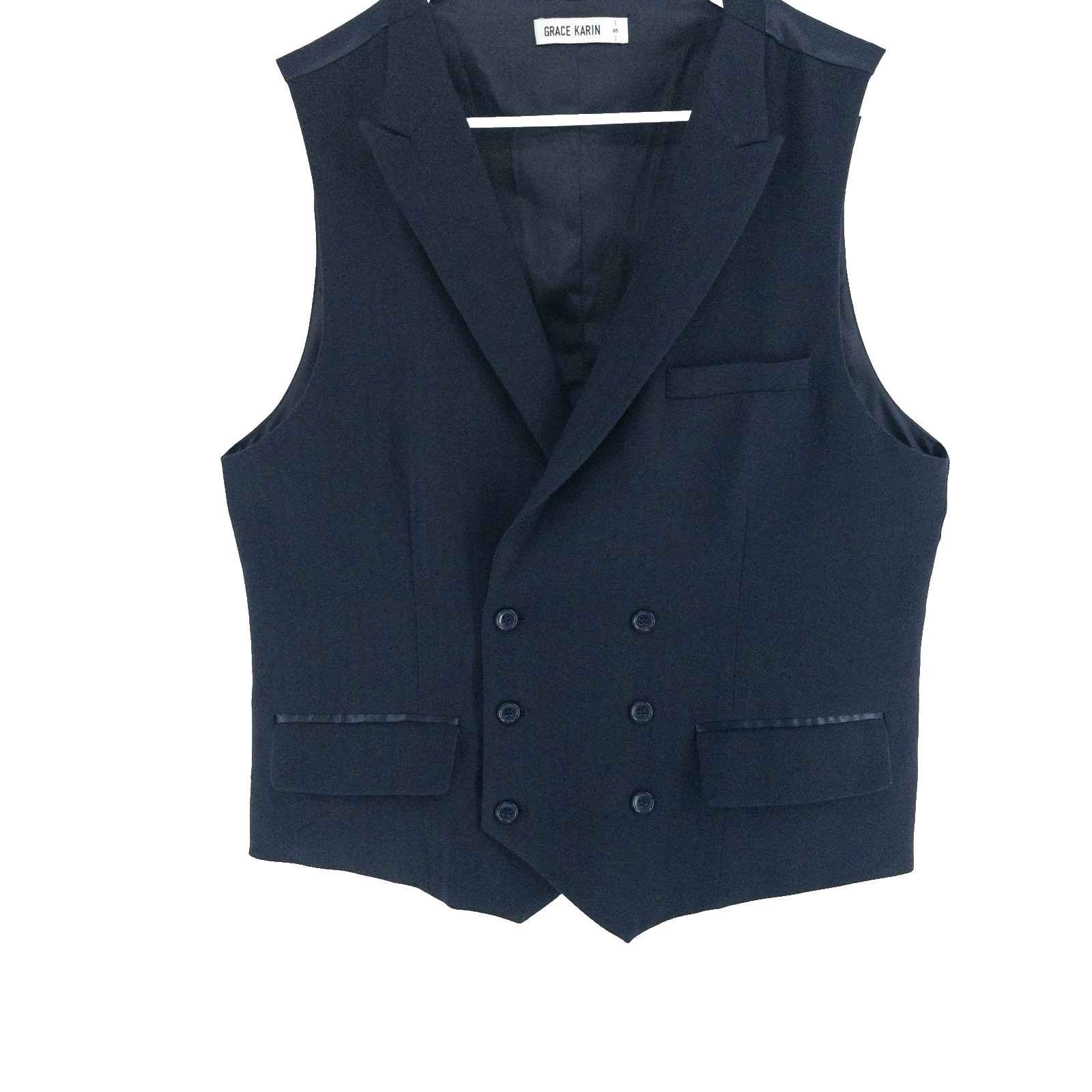 Grace Karin Women\'s Navy Blue Peak Lapel Tailored Double Breasted Vest Size S Grace Karin Women\'s Navy Blue Peak Lapel Tailored Double Breasted Vest Size S