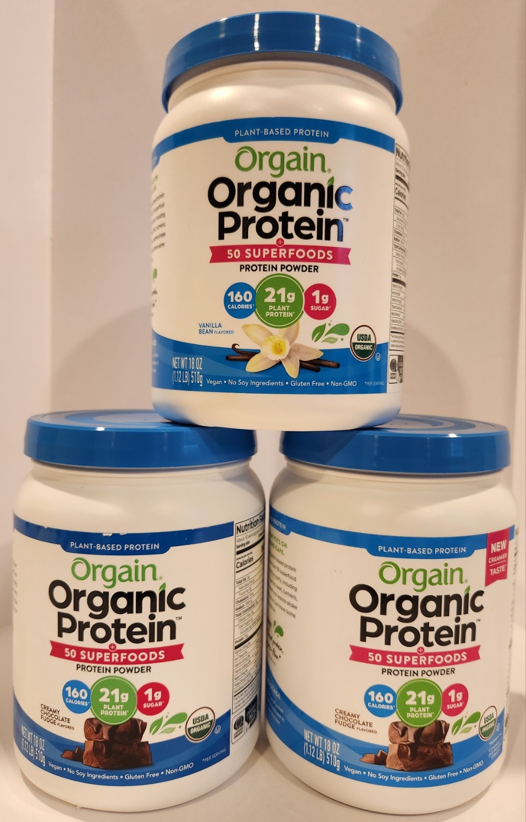 3-Orgain Organic Vegan 21g Protein Powder Shake Mix Chocolate & Vanilla Exp 2027