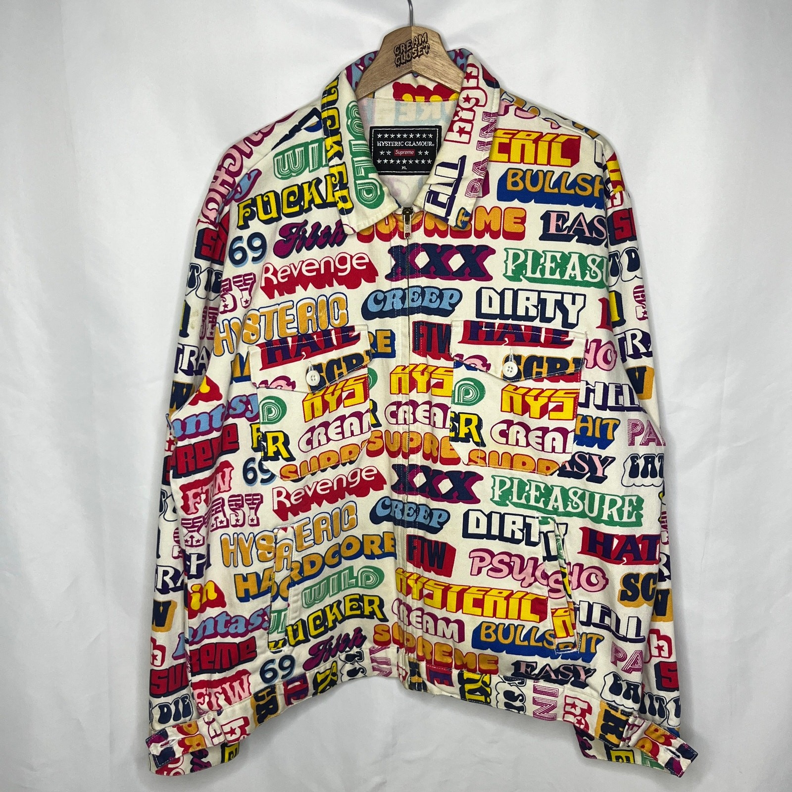 FW17 2017 Supreme NYC x Hysteric Glamour Text Work Jacket in White XL