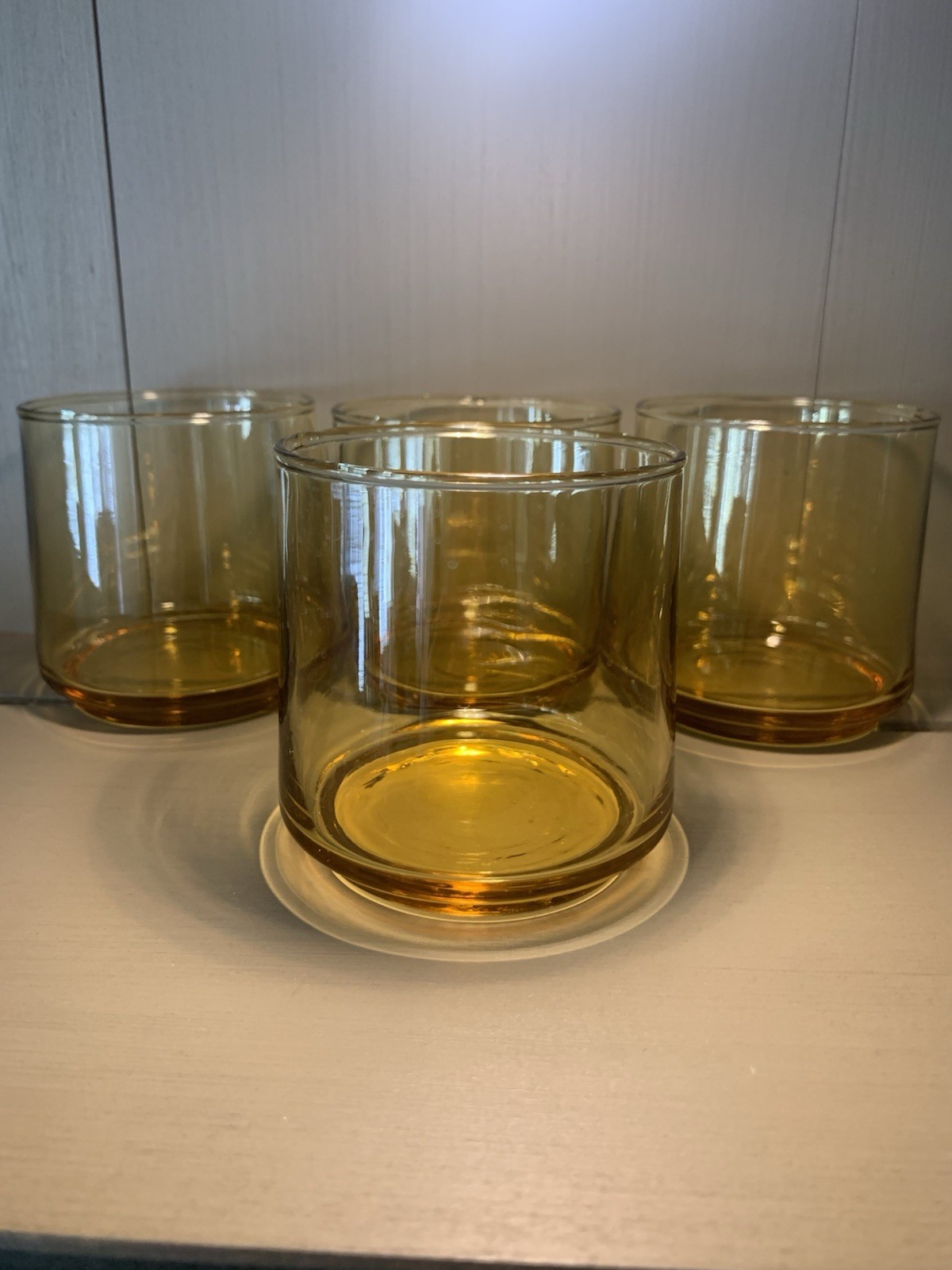 Vintage Libbey Amber Stackable Lowball Glasses MCM Rocks Tumbler 3.5” Set of 4 Vintage Libbey Amber Stackable Lowball Glasses MCM Rocks Tumbler 3.5” Set of 4