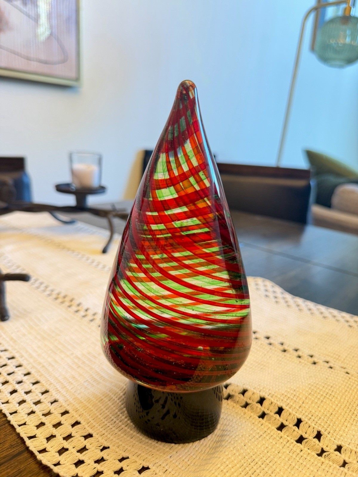HTF Vintage MCM Murano Glass Red Green Vortex Christmas Tree Stunning Heavy HTF Vintage MCM Murano Glass Red Green Vortex Christmas Tree Stunning Heavy