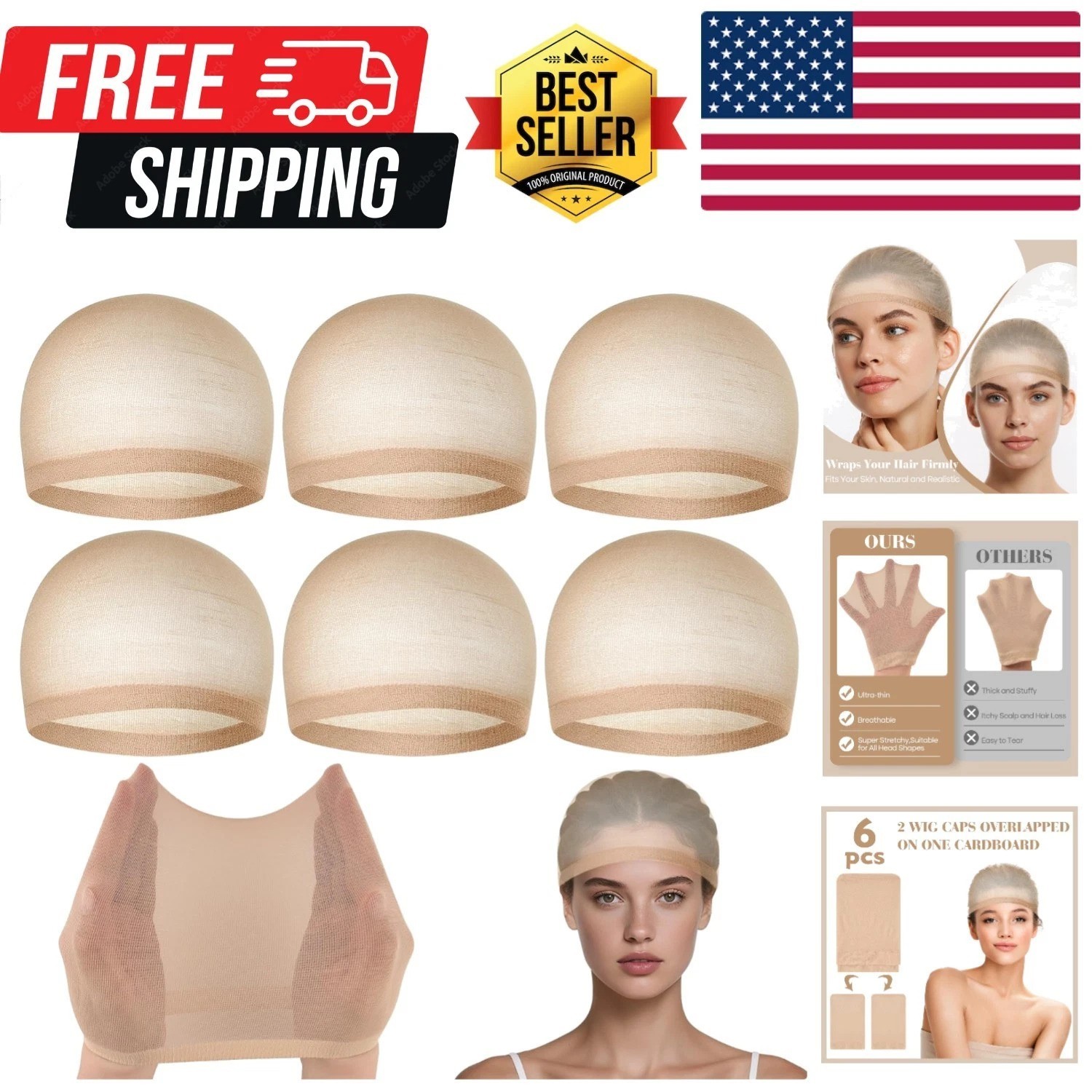 PLULON 6 Pcs Wig Cap for Women, Mesh Stocking Wig Caps Net Closed End Hair Mesh