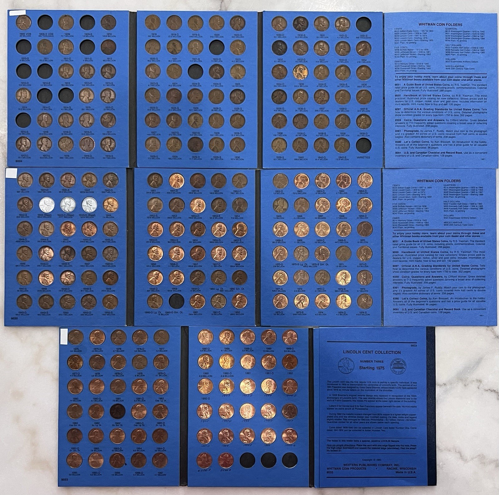 3 Whitman Lincoln Cent Albums 1909-2000 - 1909-1940, 1941-1974, 1975-2000 Lot