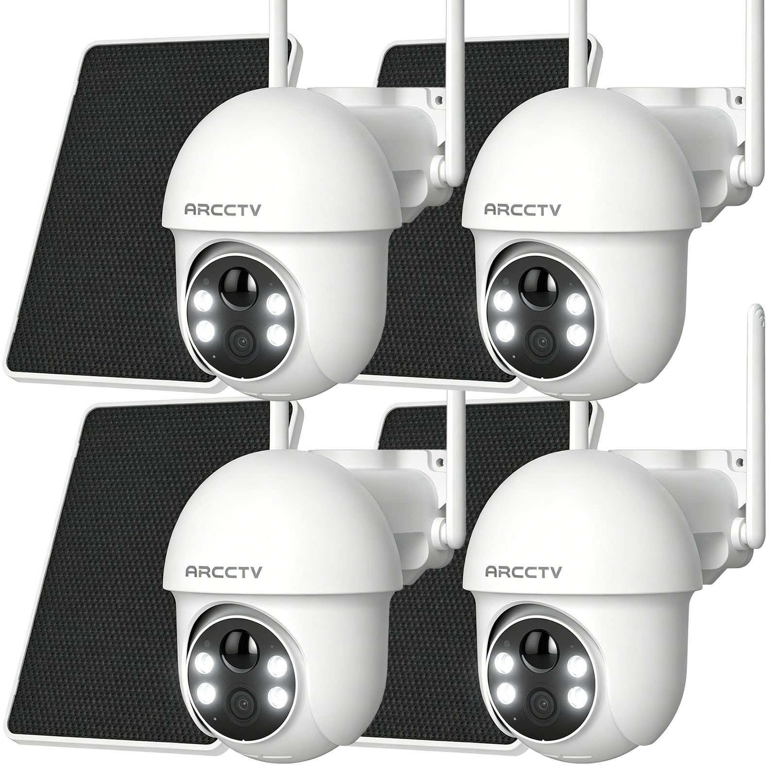 ARCCTV 4 PACK WIFI Security Camera System Pan Tilt Outdoor Solar Battery Powered