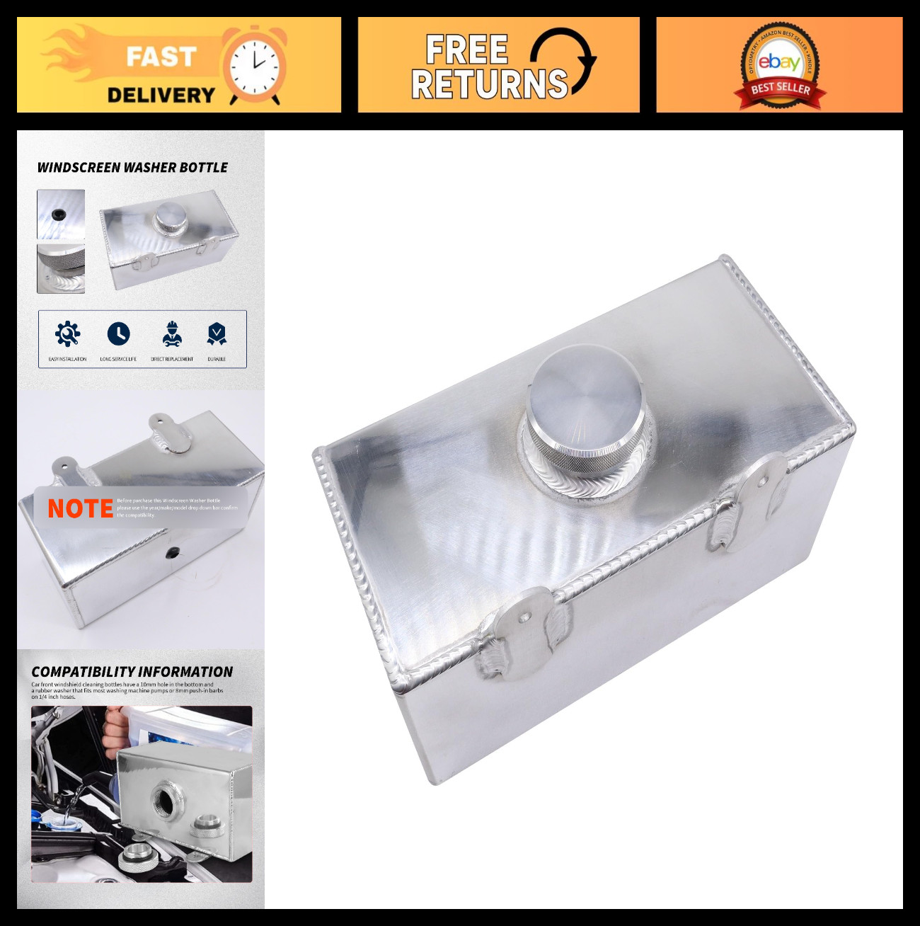 Universal 2L Aluminum Windscreen Washer Bottle - Car Washer Reservoir Tank