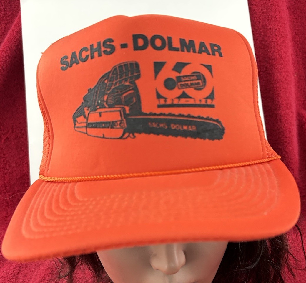 Vintage 1987 Sachs Dolmar Chain Saws Trucker Orange snapback Mesh Braid Hat