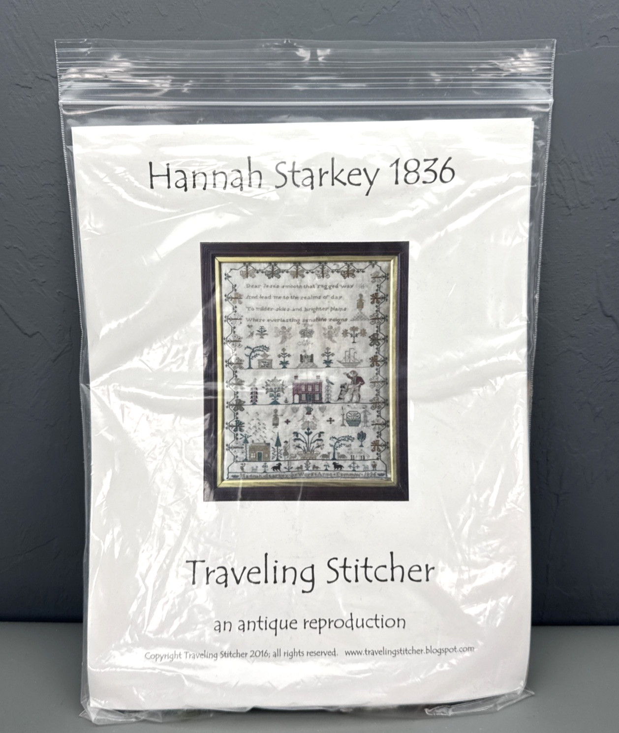 Traveling Stitcher Hannah Starkey 1836 Antique Repro Cross Stitch Pattern Floss