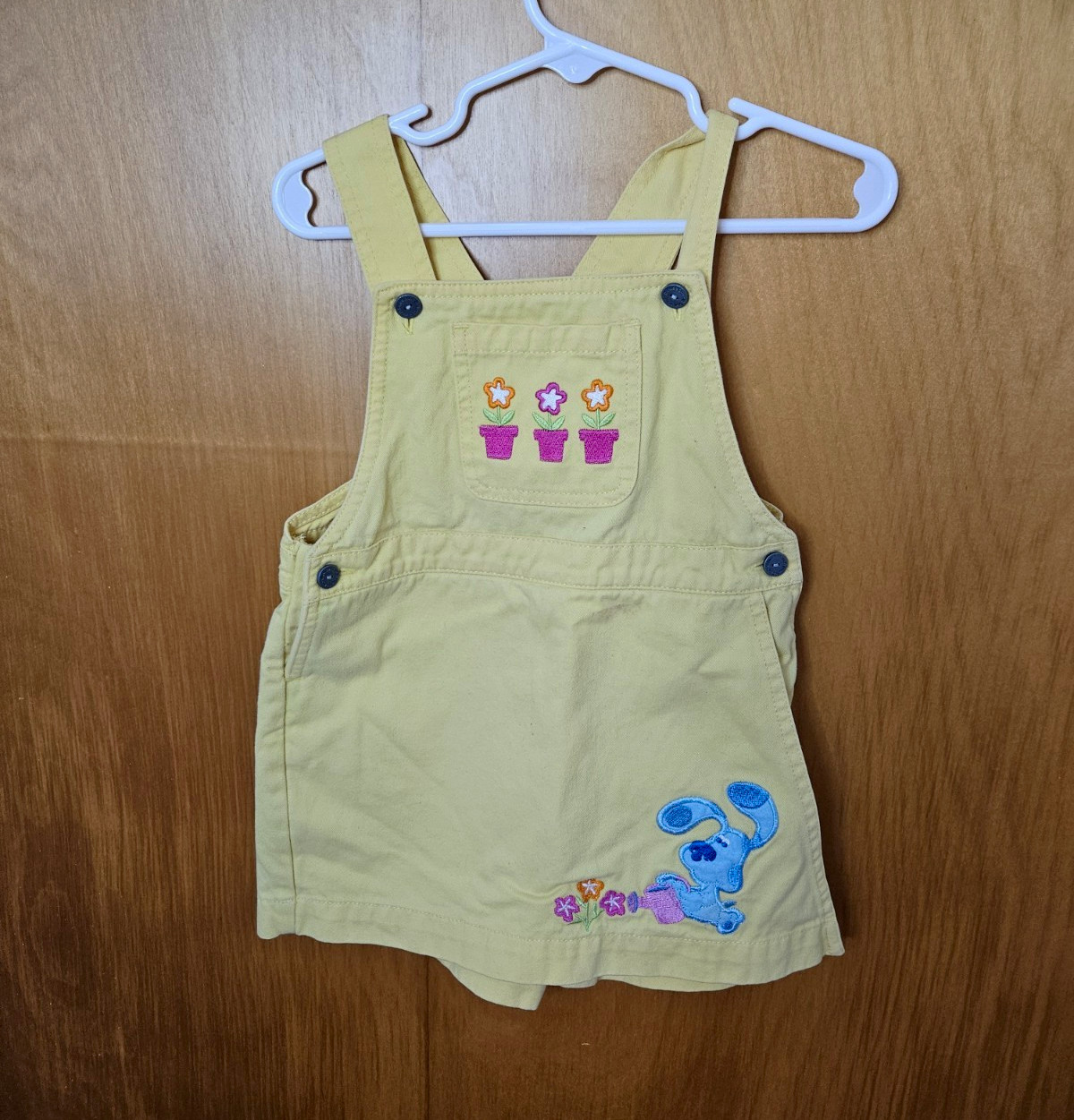 Y2K RARE Blue\'s Clues Girls 3T Yellow Overall Pinafore Dress w/Flowerpots Y2K RARE Blue\'s Clues Girls 3T Yellow Overall Pinafore Dress w/Flowerpots