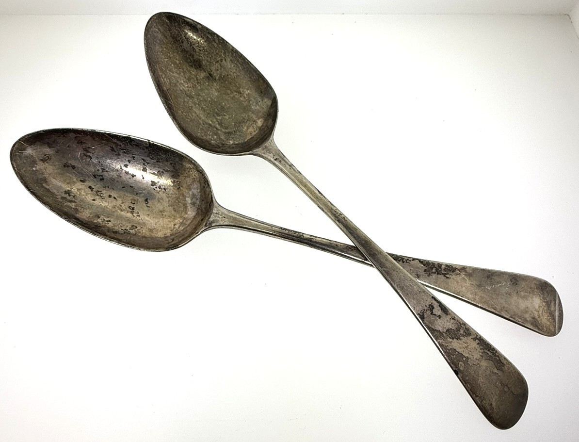 Pair Georgian Sterling Silver Serving Spoons London 1811 Thomas Northcote