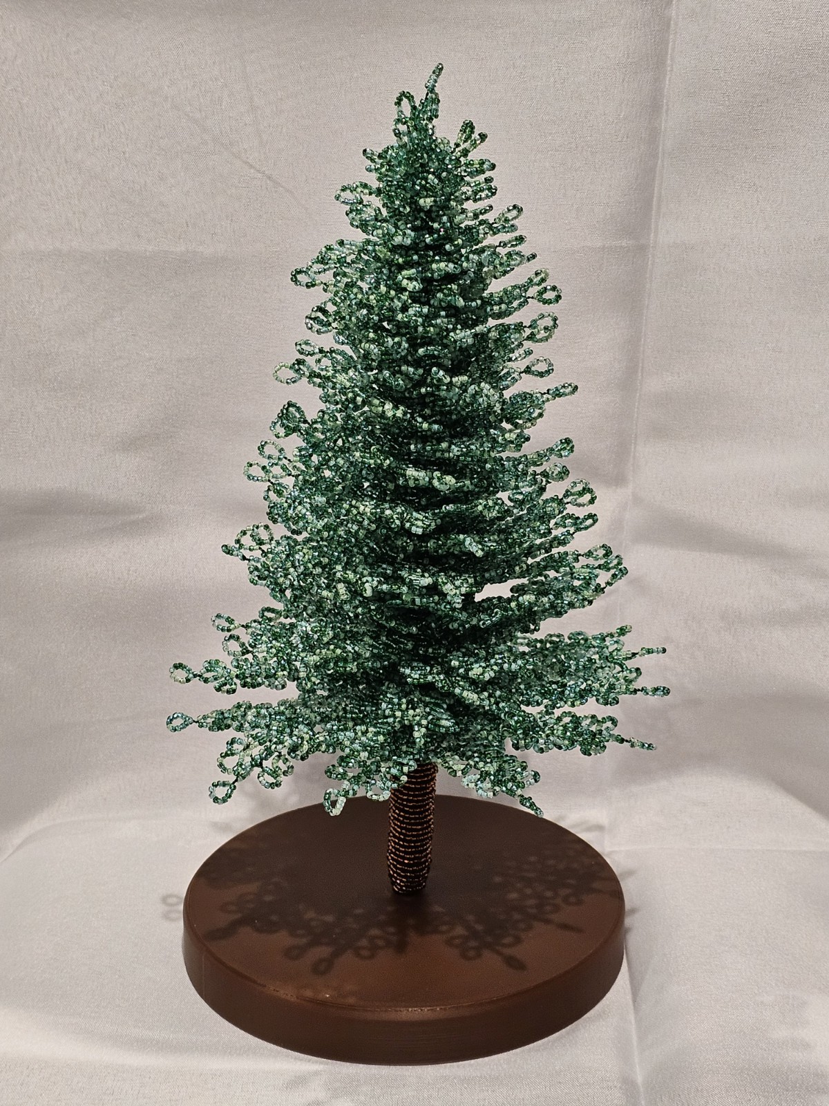 Handmade French Beaded Christmas Tree, Green Beaded Tree with Base, Miniature