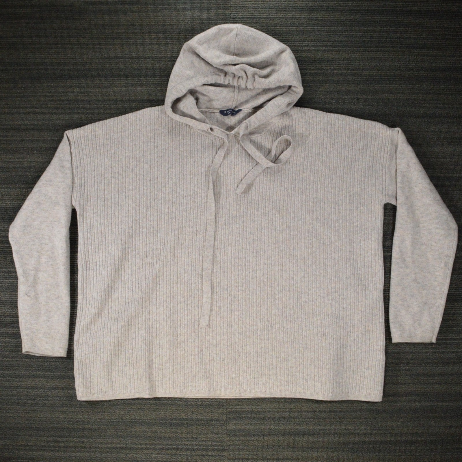 Denver Hayes Women XXL Grey &Oatmeal Heather Ribbed Hooded Knit Sweater Pullover