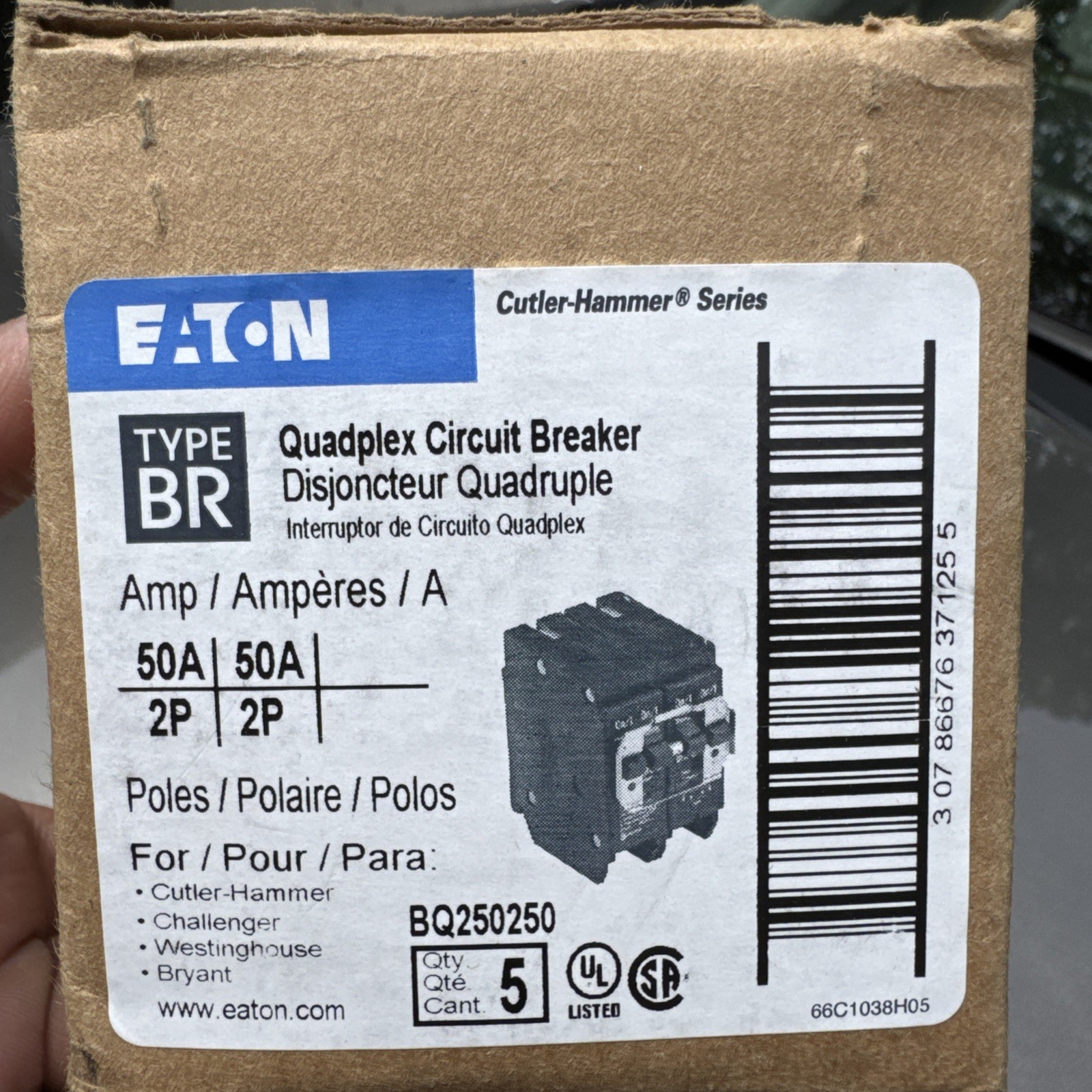 Pack Of 5 EATON Cutler Hammer BQC250250 50A/50A Quadplex Circuit Breaker New
