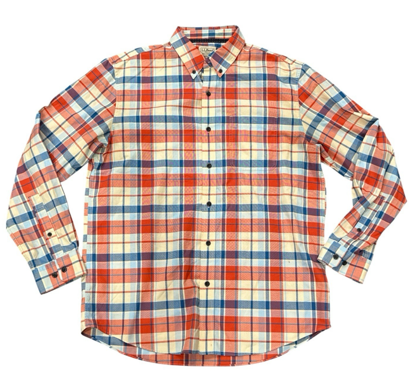 L.L. Bean Mens Traditional Fit Cotton Shirt Blue Red Plaid Cotton M-REG 506449