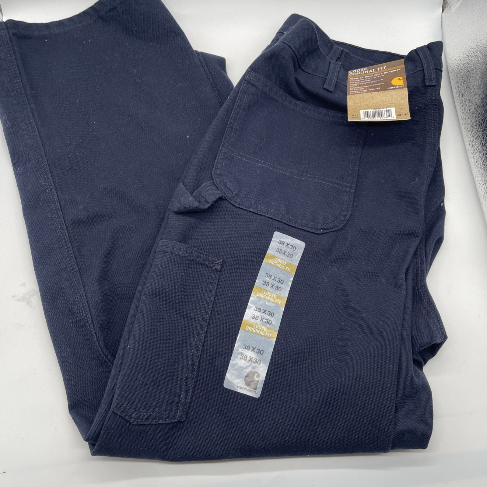 NWT Carhartt Duck Carpenter Pants B11 MDT Blue Loose Fit Mens Size 38x30