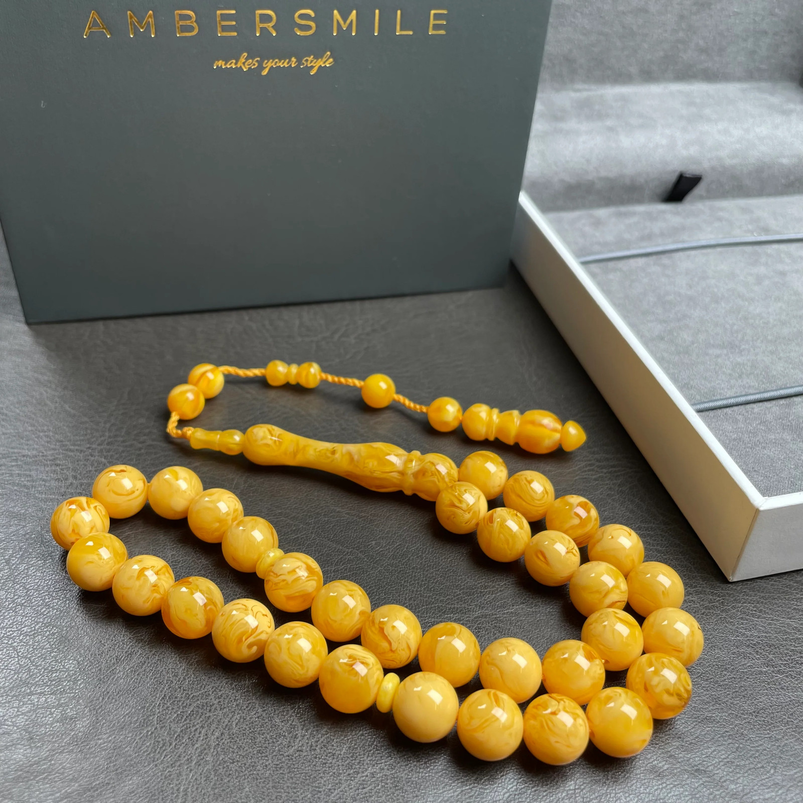 Antiq Pressed Amber Style Misbaha Tasbih 28g | 10mm | 33 beads Tamlika