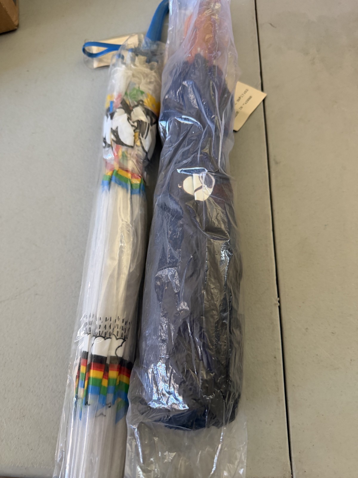 Vintage Snoopy Umbrella LOT 2 Peanuts Clear Vinyl Rainbow Woodstock + Navy NOS