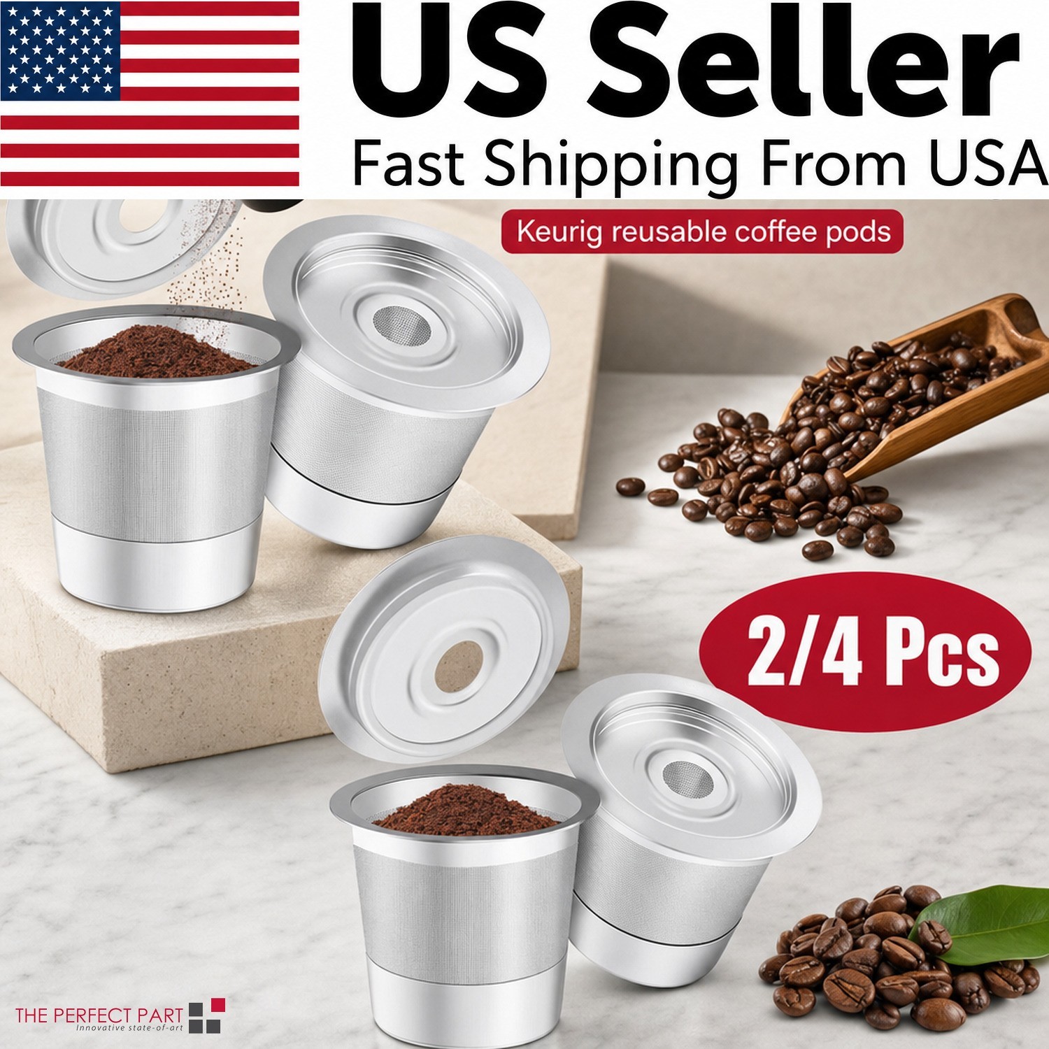 2/4 Pack K Cup Reusable Coffee Pods for Keurig: Stainless Steel Refillable K Cup 2/4 Pack K Cup Reusable Coffee Pods for Keurig: Stainless Steel Refillable K Cup
