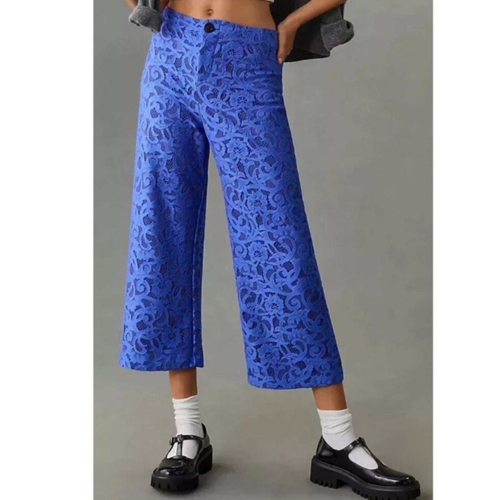 Maeve by Anthropologie The Colette Lace Cropped Wide-Leg Pants Blue Size 31
