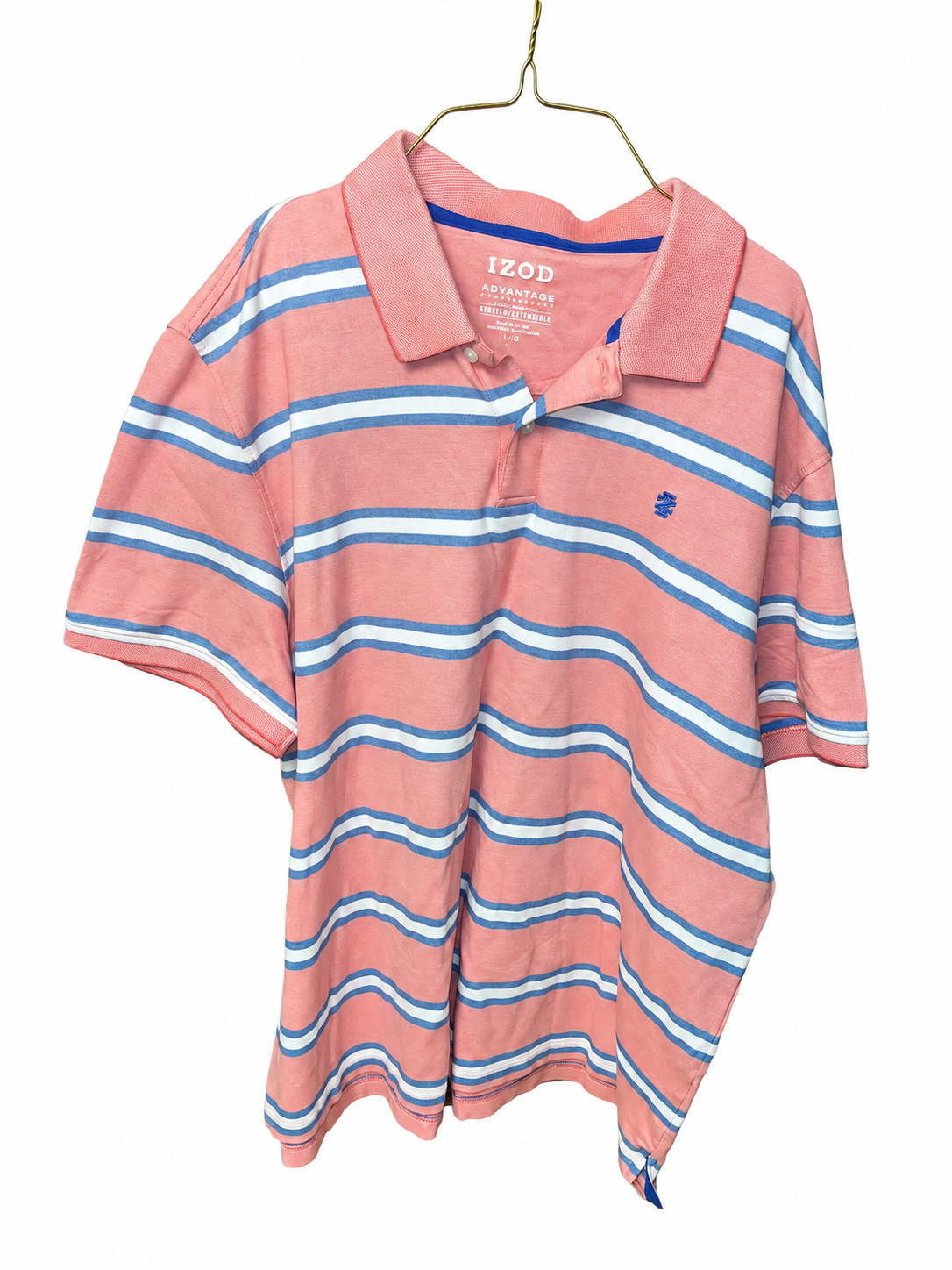 IZOD Men\'s Polo Shirt  XXL Advantage Performance Stretch Pink Blue White Stripe