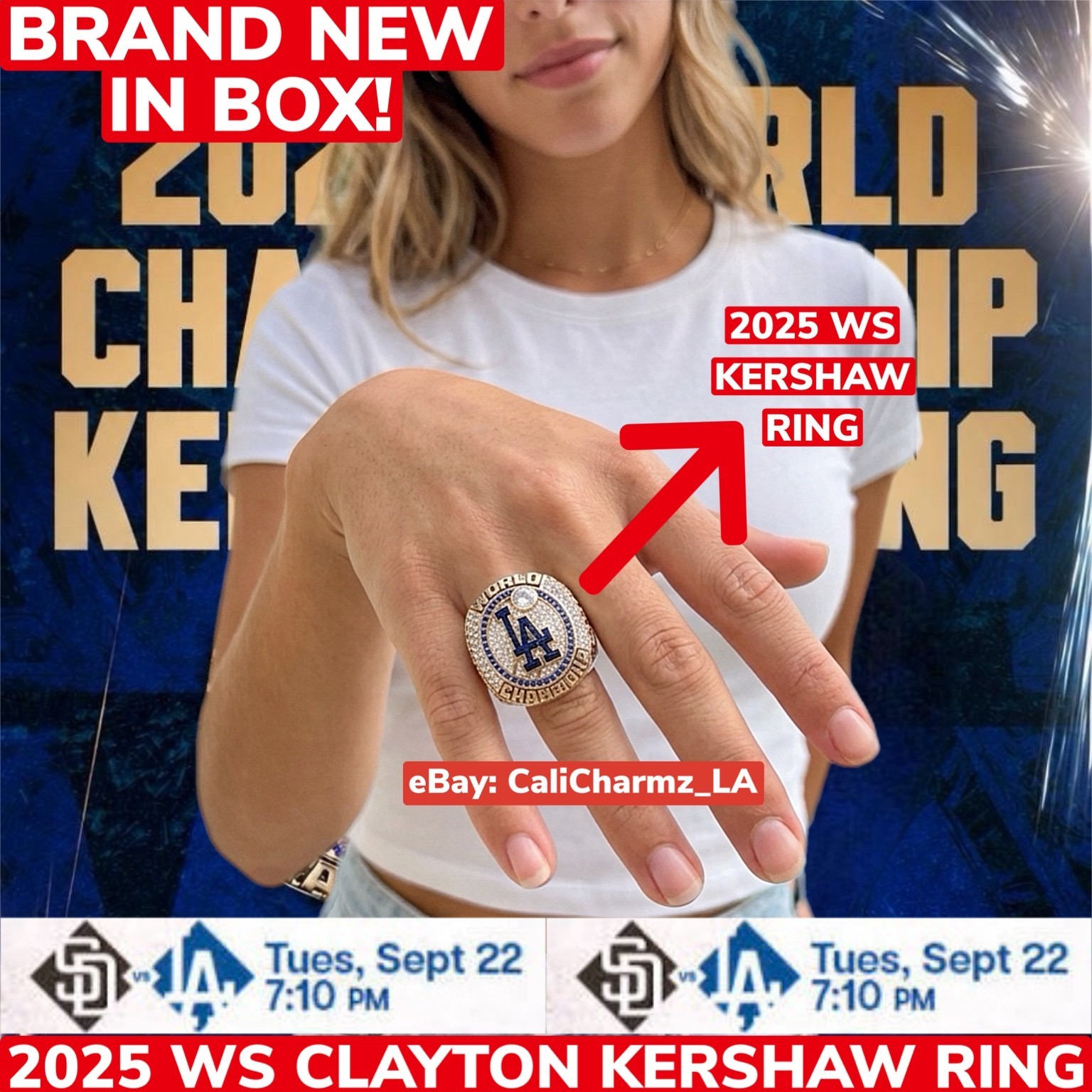 BRAND NEW LA Dodgers 2025 Clayton Kershaw World Series Replica Ring 9/22/26 SGA BRAND NEW LA Dodgers 2025 Clayton Kershaw World Series Replica Ring 9/22/26 SGA
