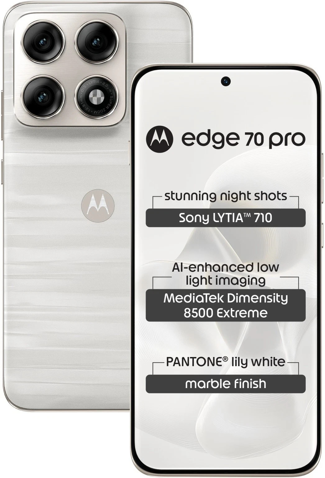 Motorola Edge 70 Pro 5G 256GB Marble Lily White Unlocked Global Version 50MP