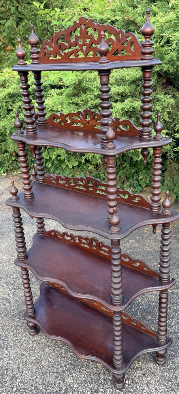 Antique Victorian 5 Tier Etagere Wood Display Whatnot Shelf Jenny Lind Posts Vtg