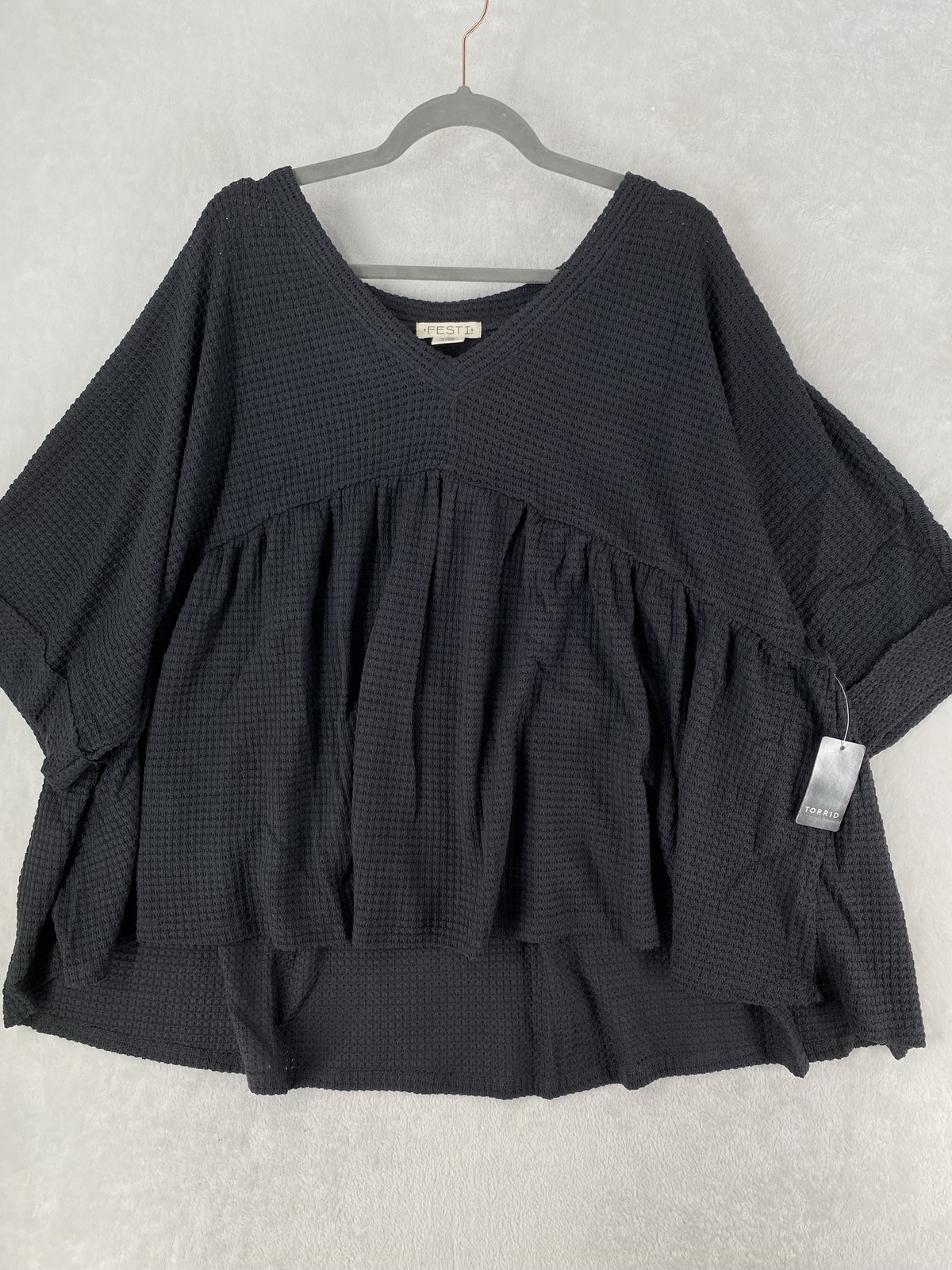 Torrid Blouse Womens 4X Gray Festi Dolman V-Neck Waffle Babydoll Tunic NEW