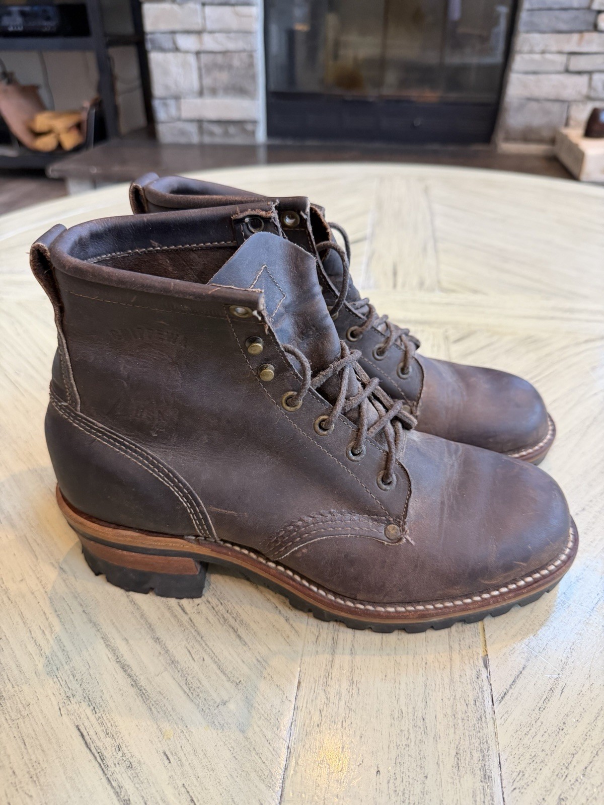 Vintage Chippewa Men\'s 8EE Leather Logger Work Boots USA Made Vibram Lug Sole Vintage Chippewa Men\'s 8EE Leather Logger Work Boots USA Made Vibram Lug Sole